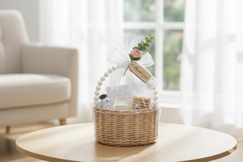 Elegant Wicker Flower Girl Basket: Faux Pearl Handle, Organza Bows