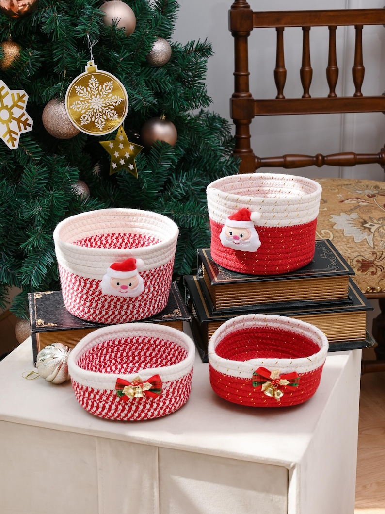 2PC Christmas Cotton Rope Basket: Handmade Holiday Decor