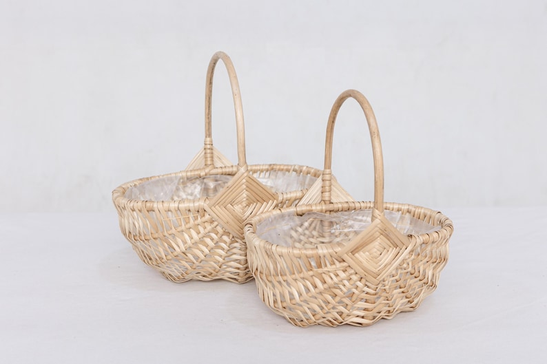 Woven Willow Basket Set with Handle & Liner: Farmhouse Decor, Easter Gift