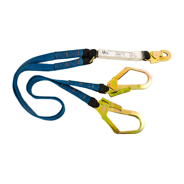Línea de Vida Poliéster Banda Plana Doble Brazo con Amortiguador y Gancho de Acero Grande USP-866-G 1.8 m