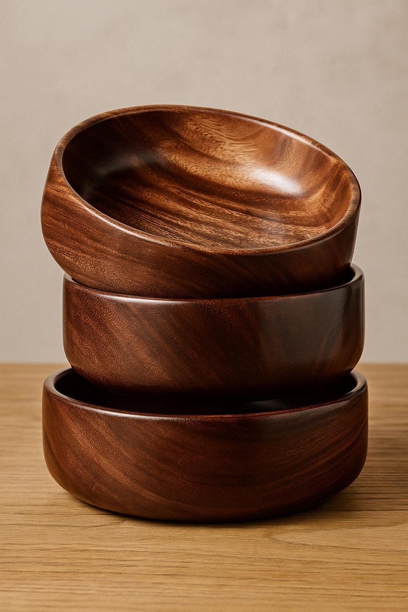 Handmade Walnut Wood Salad Bowl: Vintage Wooden Serving Bowl