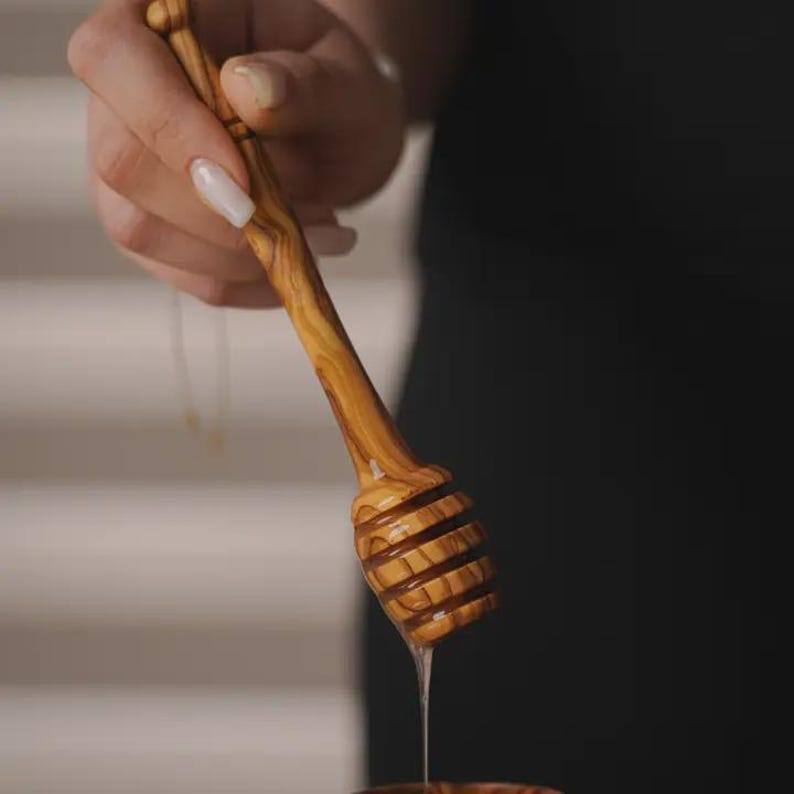 Handcrafted Olive Wood Honey Dipper | Rustic Kitchen Wand, Tunisian Wood