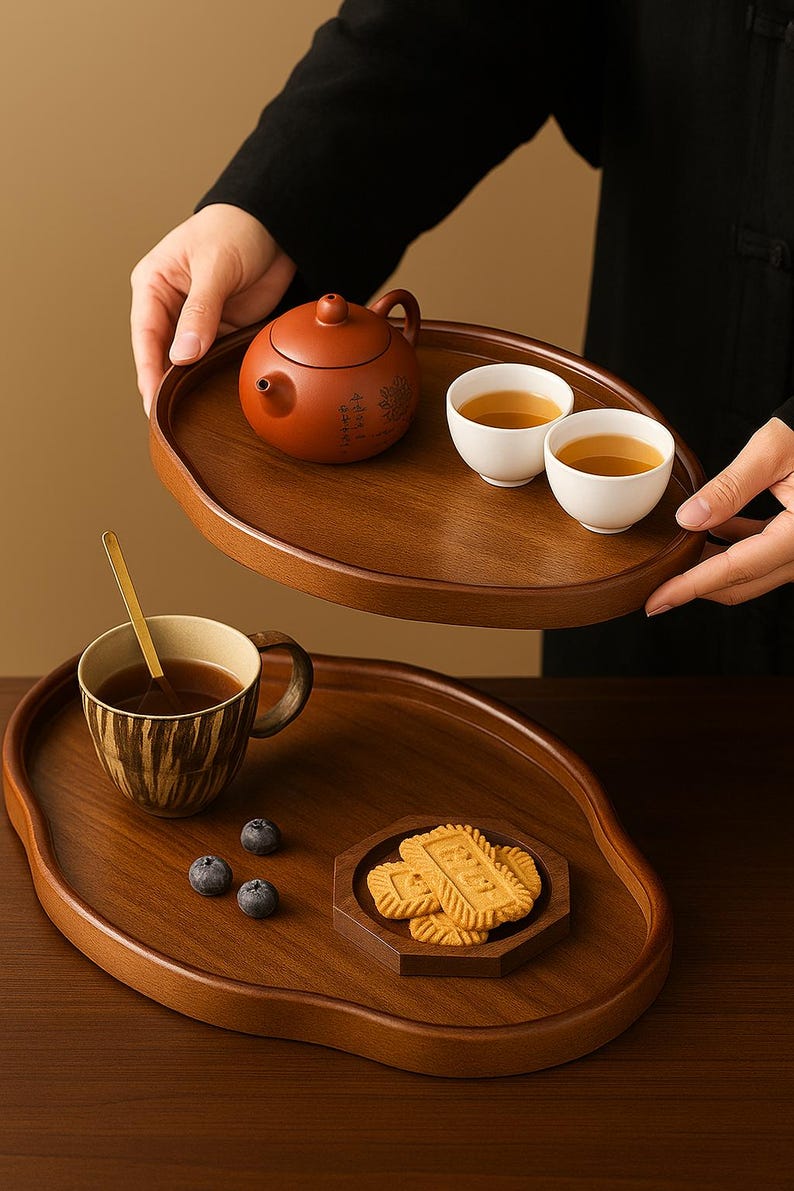 Wooden Serving Tray for Coffee Table Š Hand-Carved Natural Wood Decorative Tray, Fruit Platter, Cheese Board & Home Decor Dish