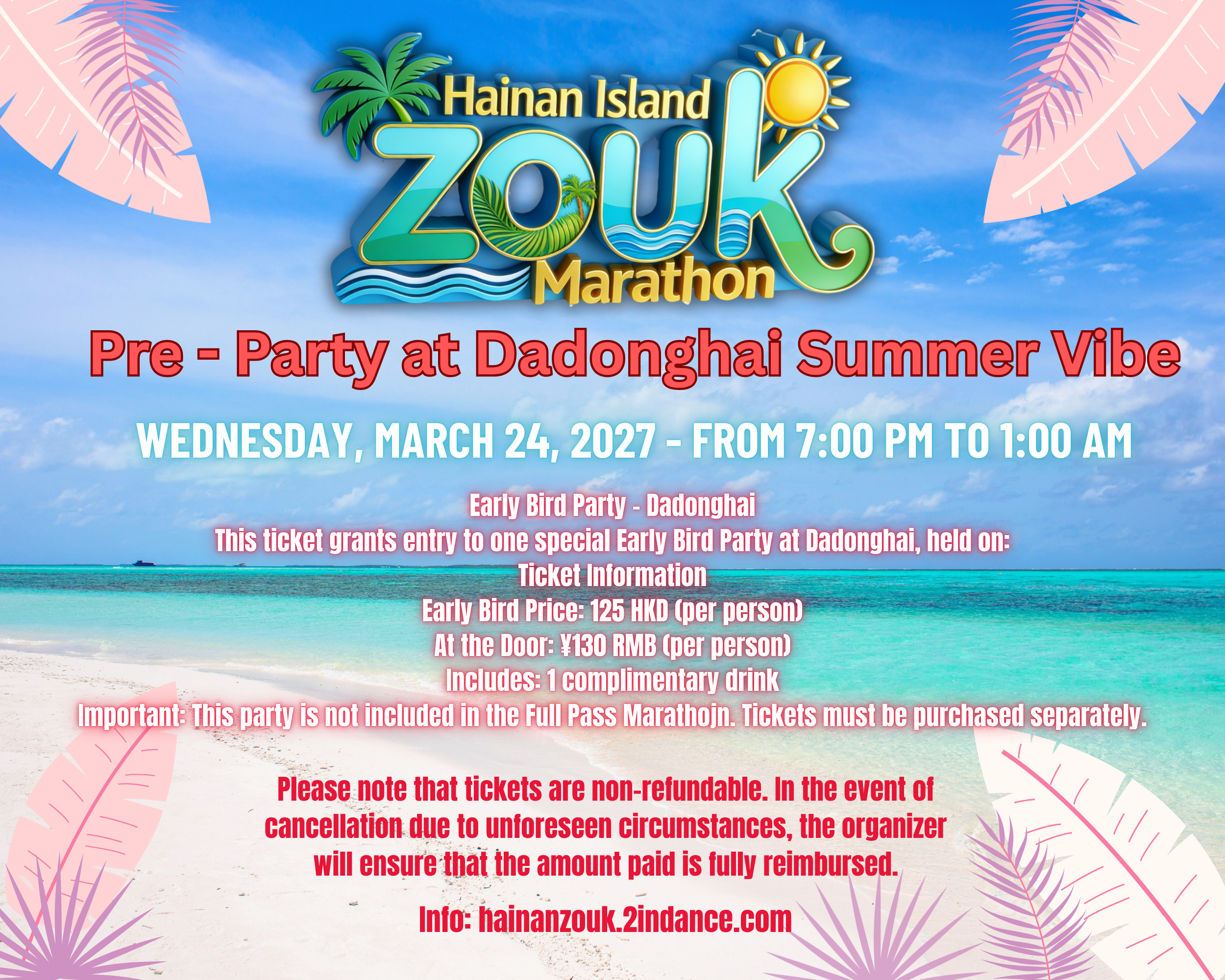Pre-Party Ticket Thursday 24/03/2027 - Zouk Marathon Hainan Island 