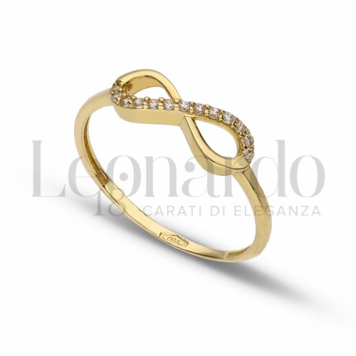 Anello da Donna con infinito in oro giallo con zirconi da 1,20 Grammi