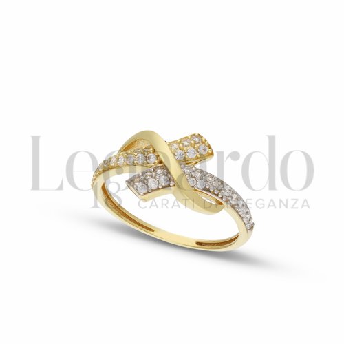 Anello da Donna, con Zirconi Bianchi, finitura Lucida in Oro Giallo e Oro Bianco