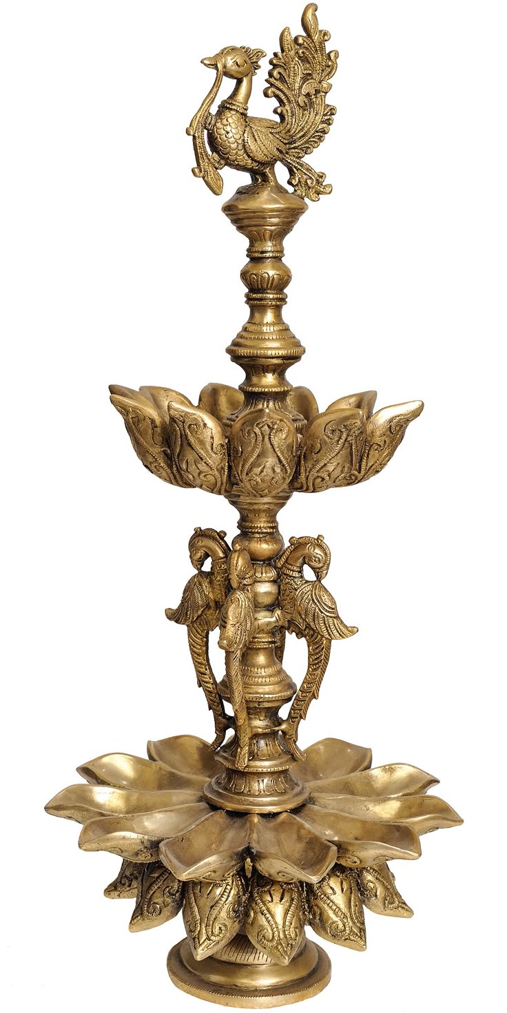 Brass Peacock Oil Lamp