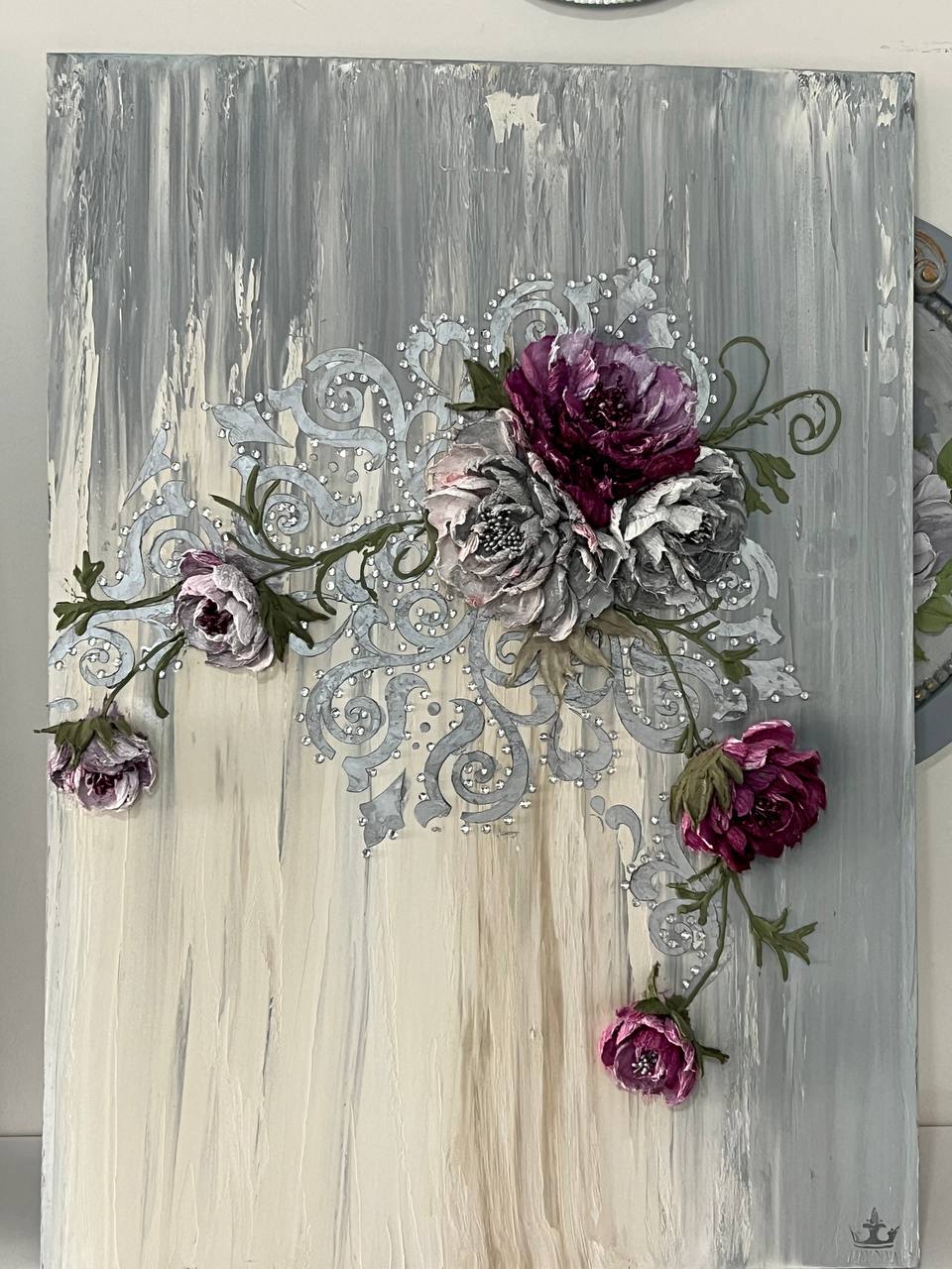 Textured Floral Art Painting 3D roses in Russian art