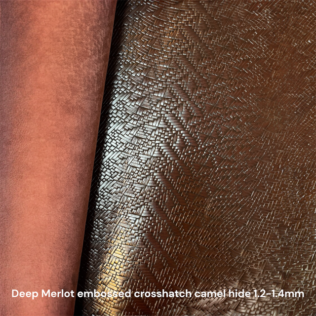 Deep Merlot Embossed Crosshatch Camel Hide