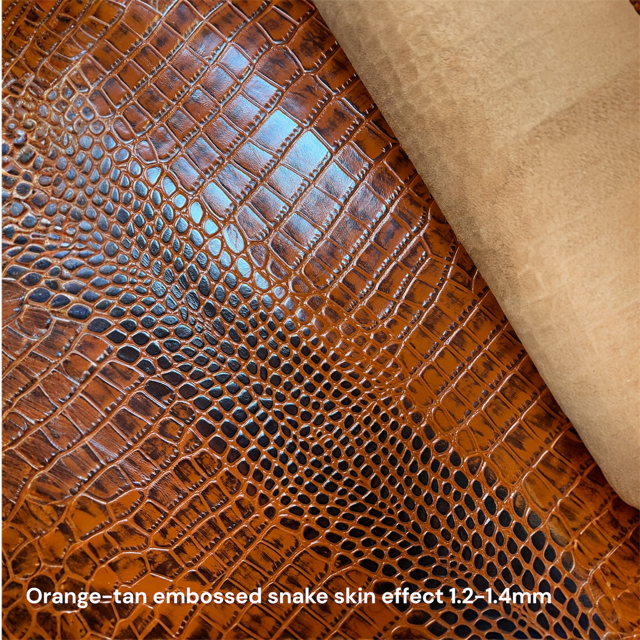Orange-tan embossed snake skin leather