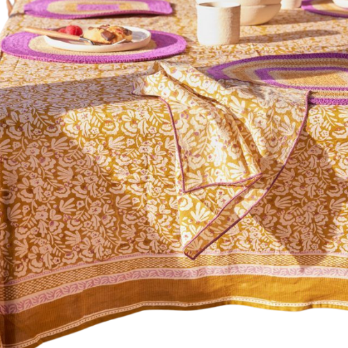 Mantel estampado floral amarillo algodón 100% 