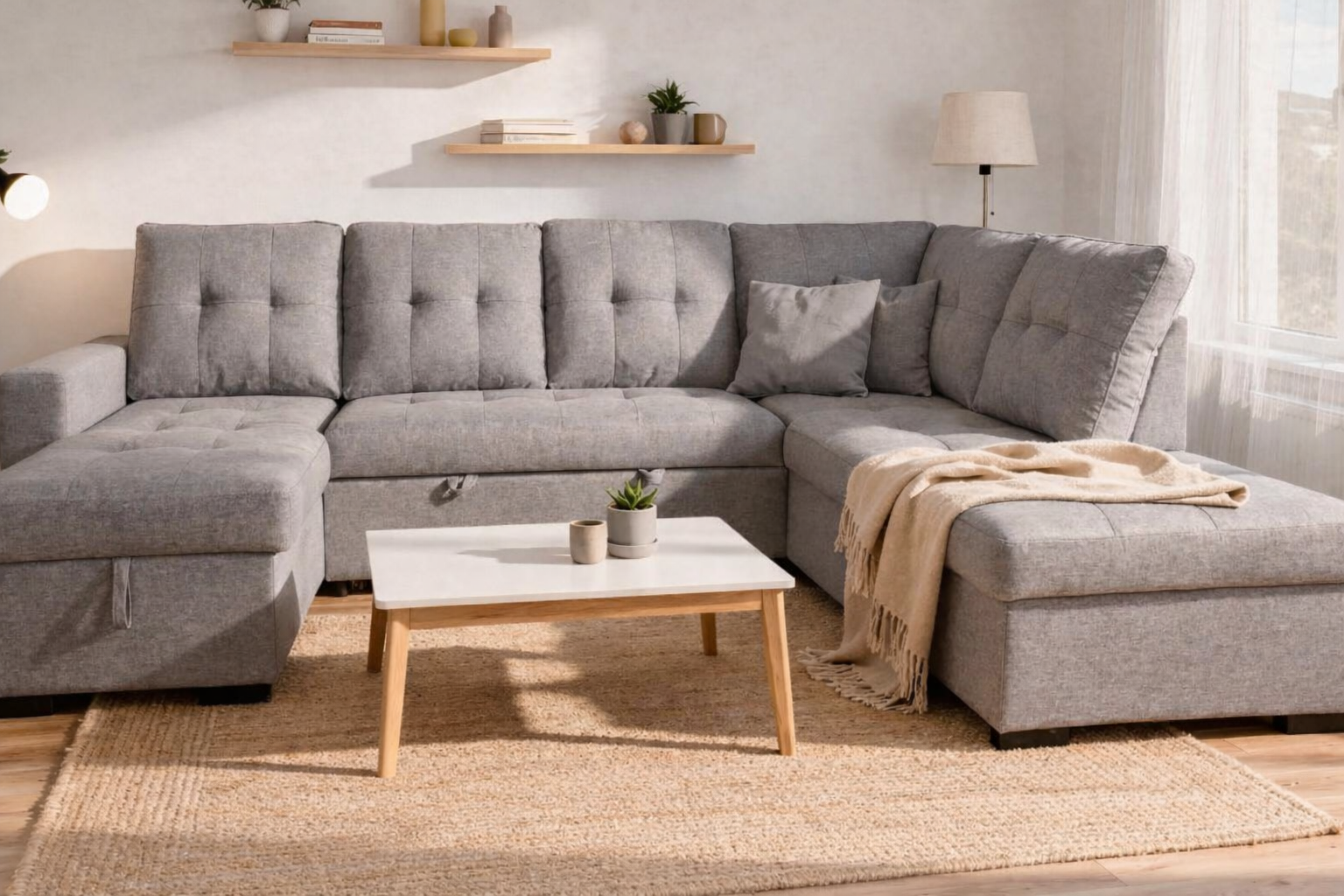 Sofá Modelo U con Chaise Longue y Cama