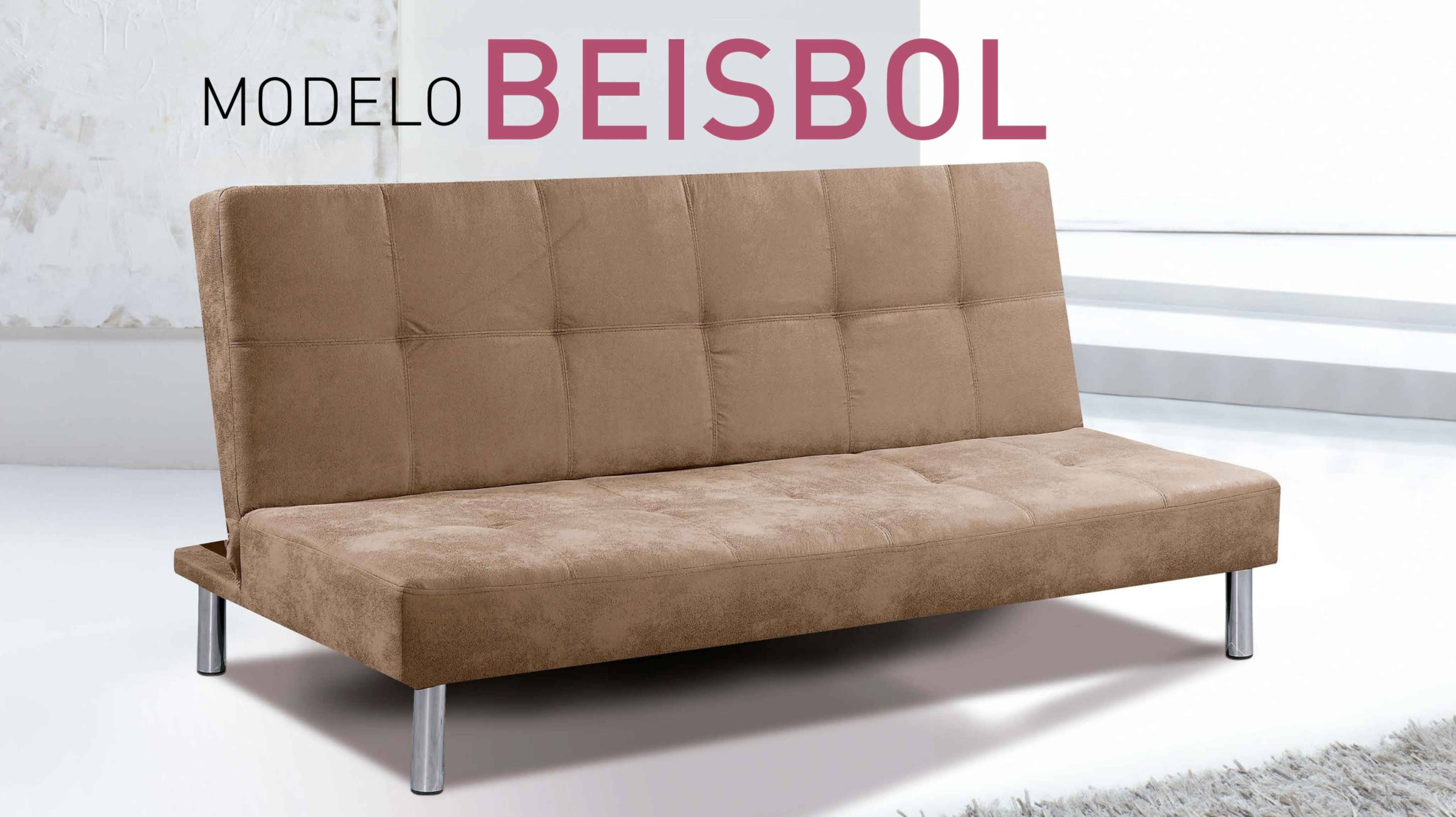 Sofá Cama Clic-Clac con Patas Cromadas y Tapizado en Microfibra