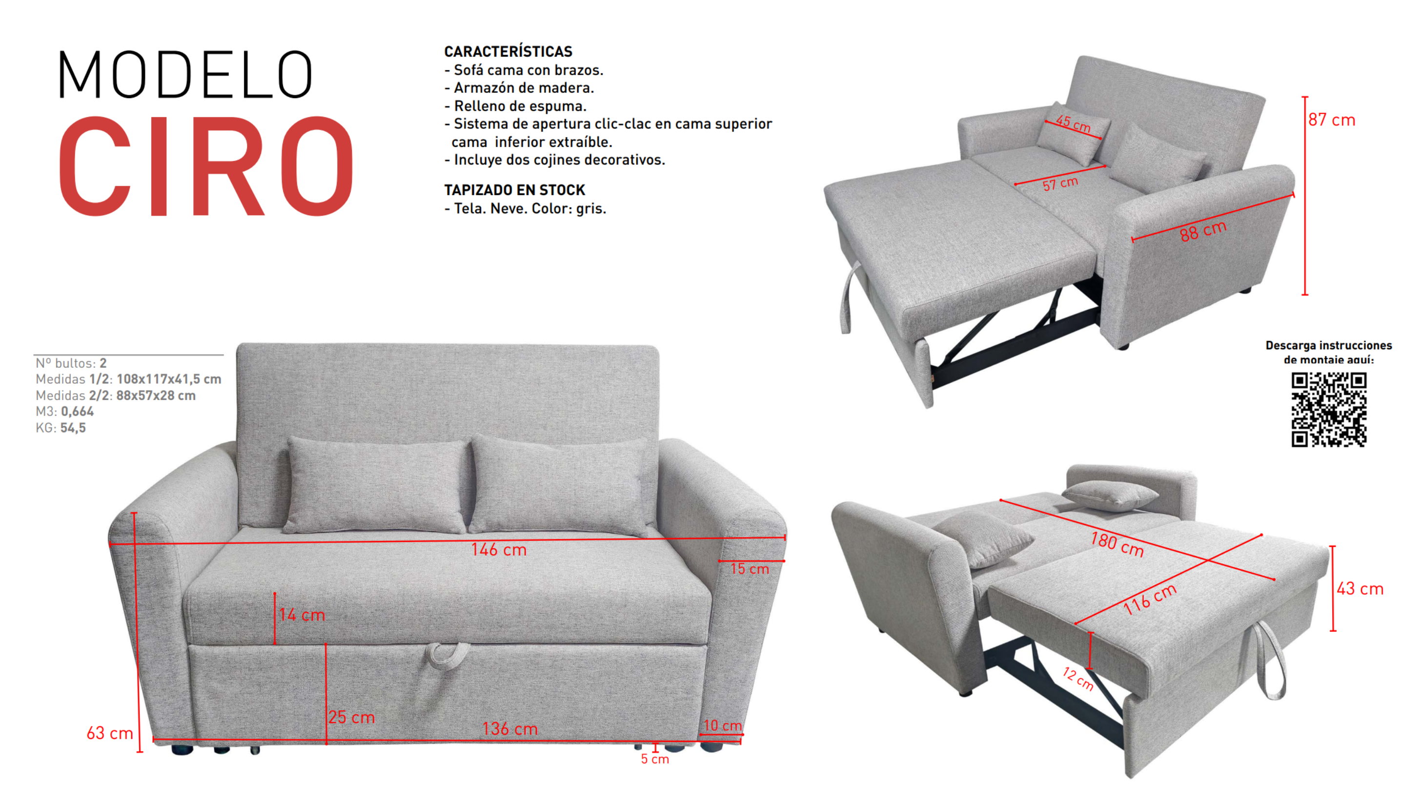 Sofá cama con brazos