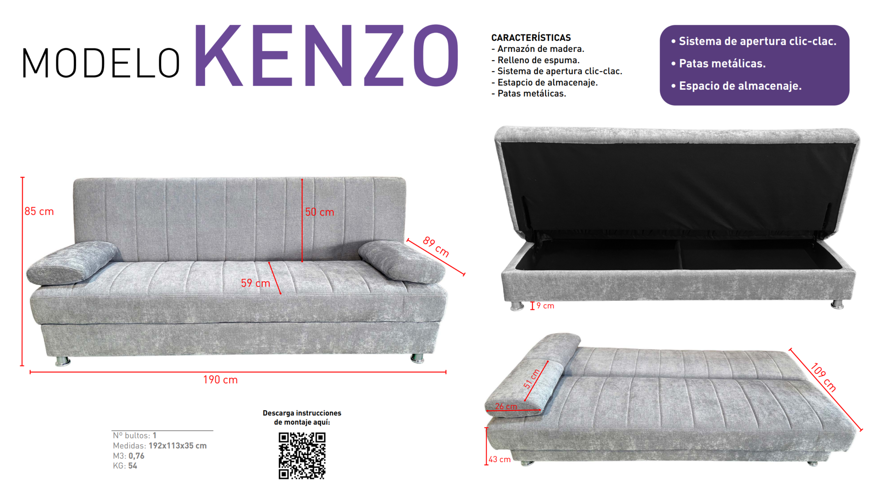 Sofá cama clic-clac con arcón