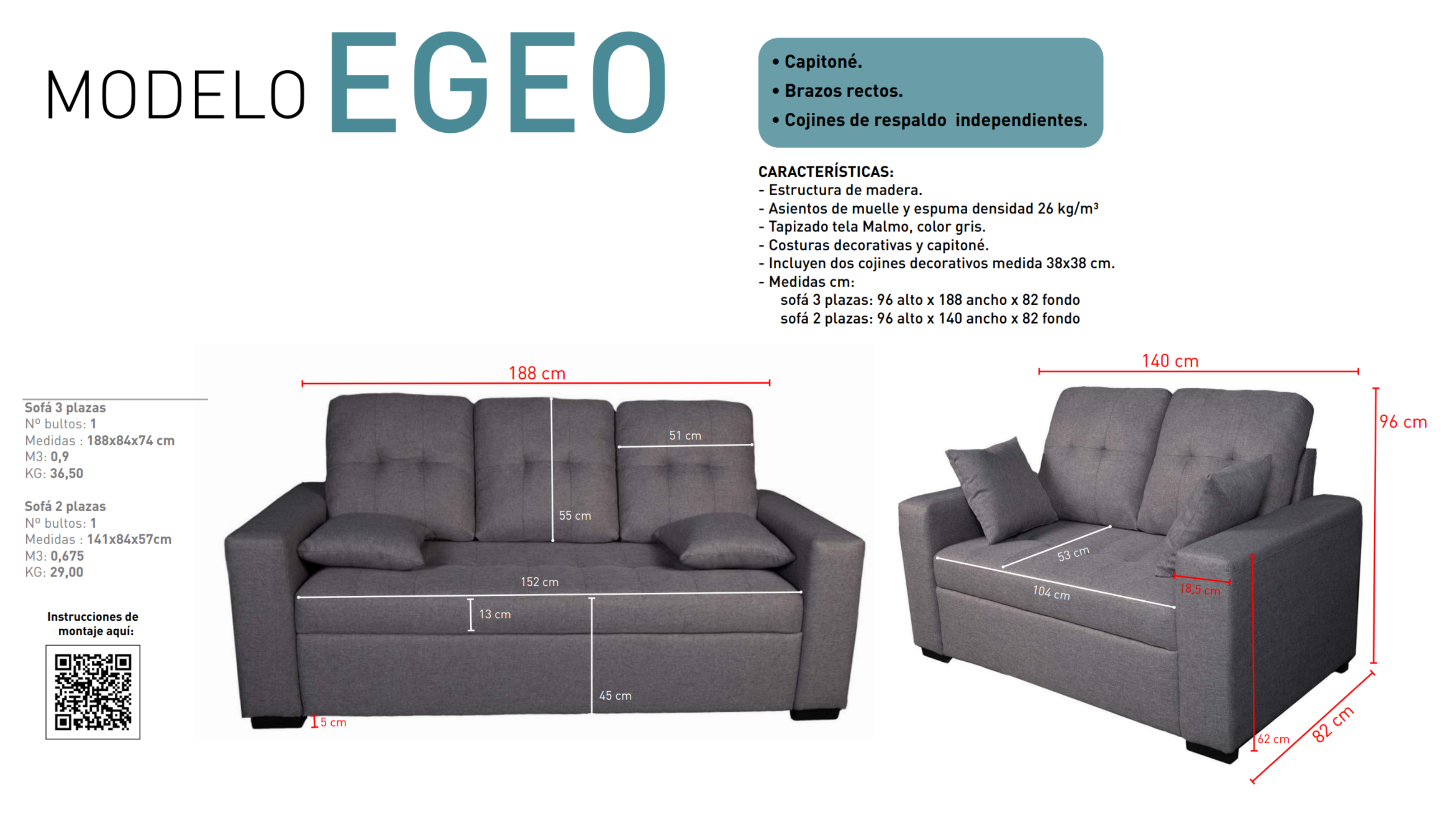 Sofás modernos de 2 y 3 plazas con estilo y confort