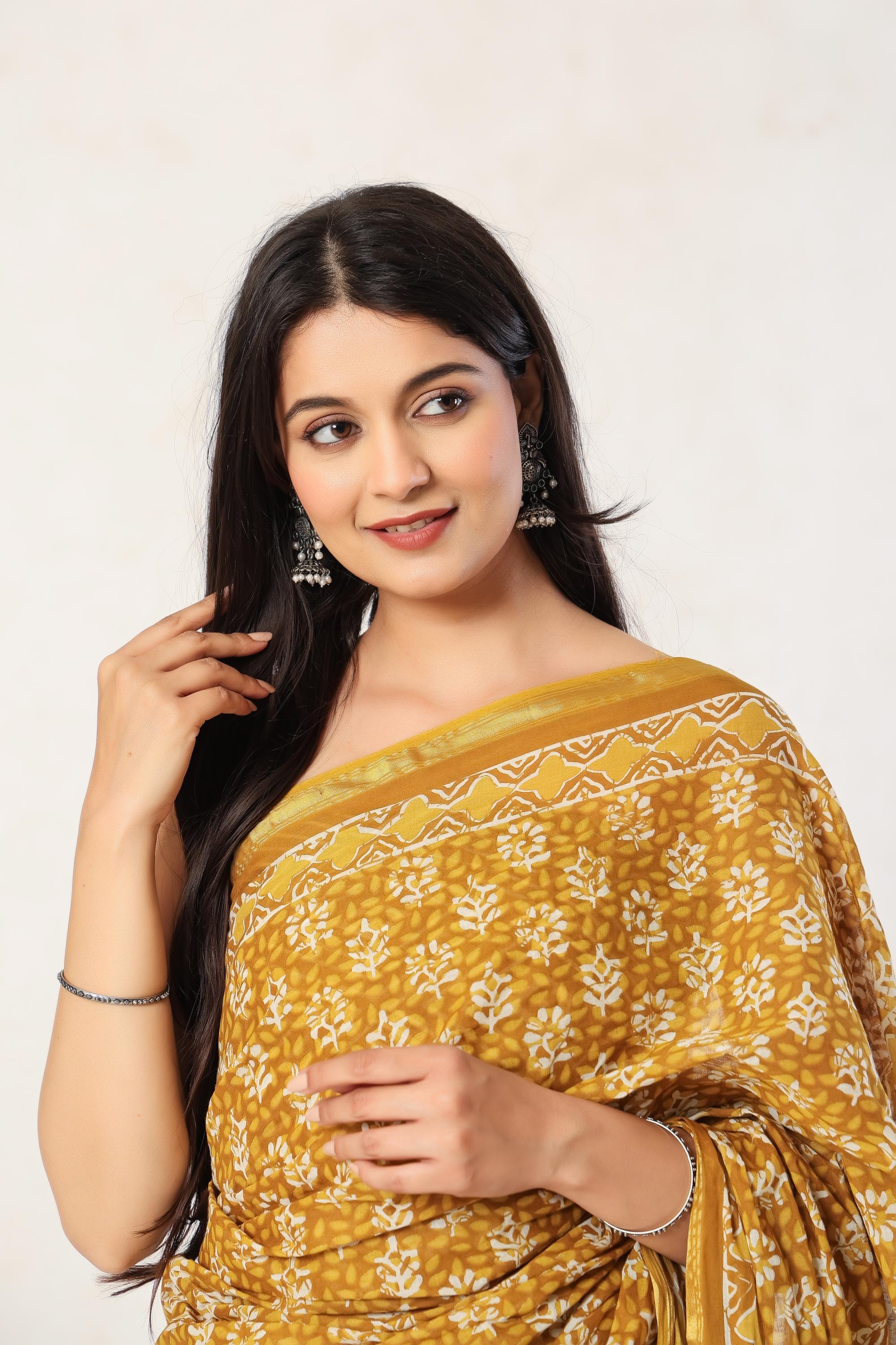Block Print Yellow Saree