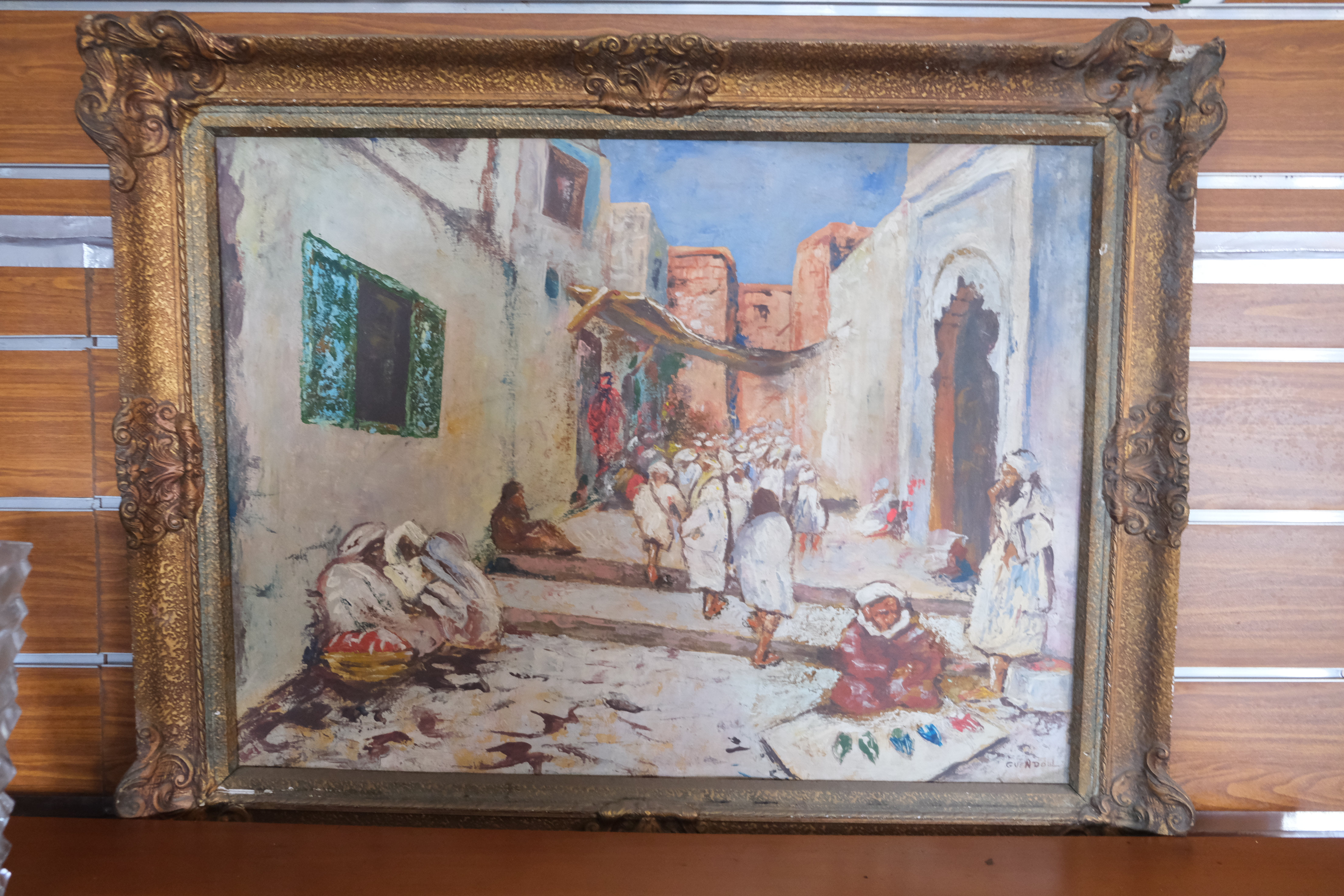 Framed Orientalist Street Scene Painting