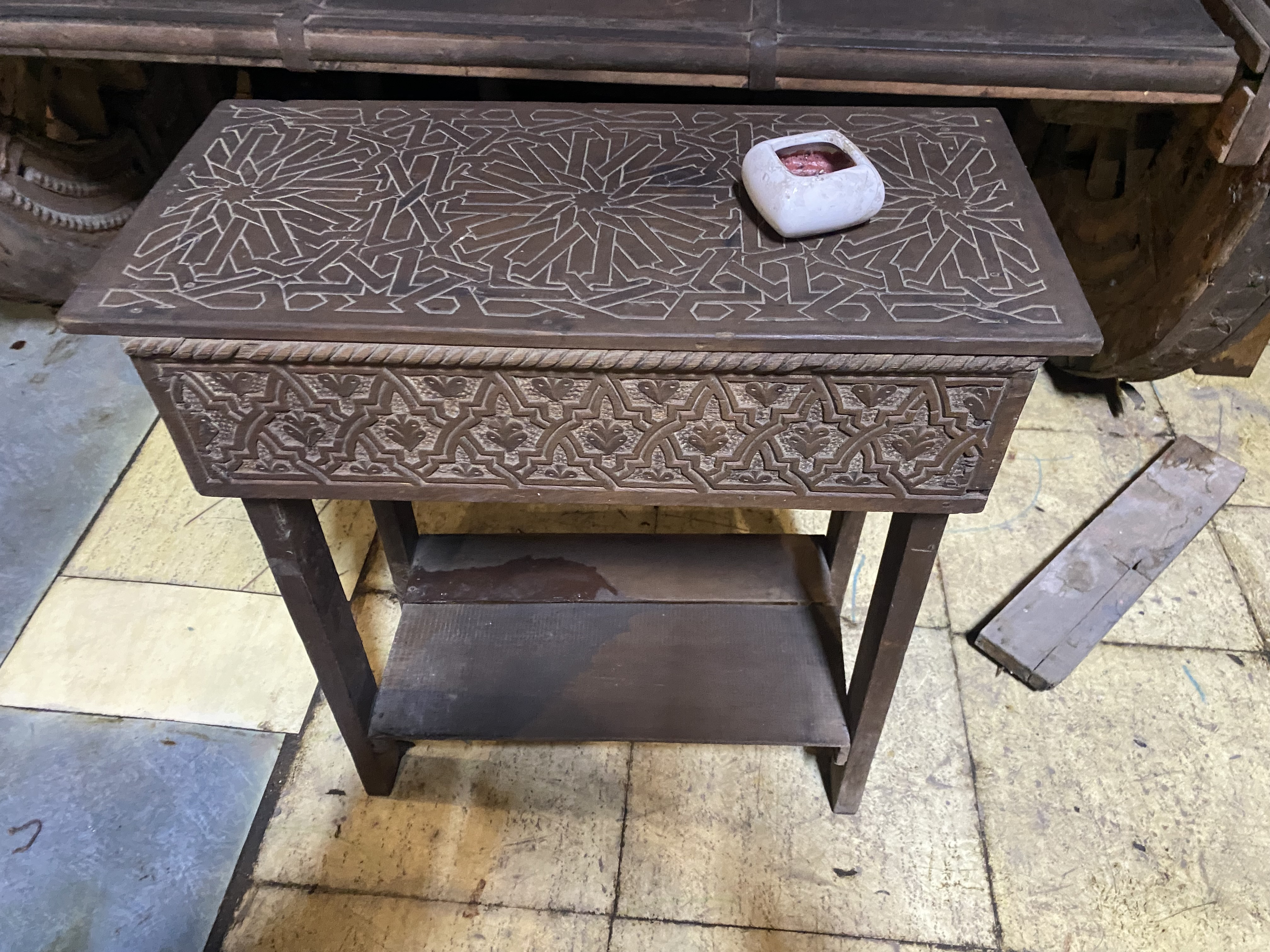 Hand-Carved Wooden Side Table