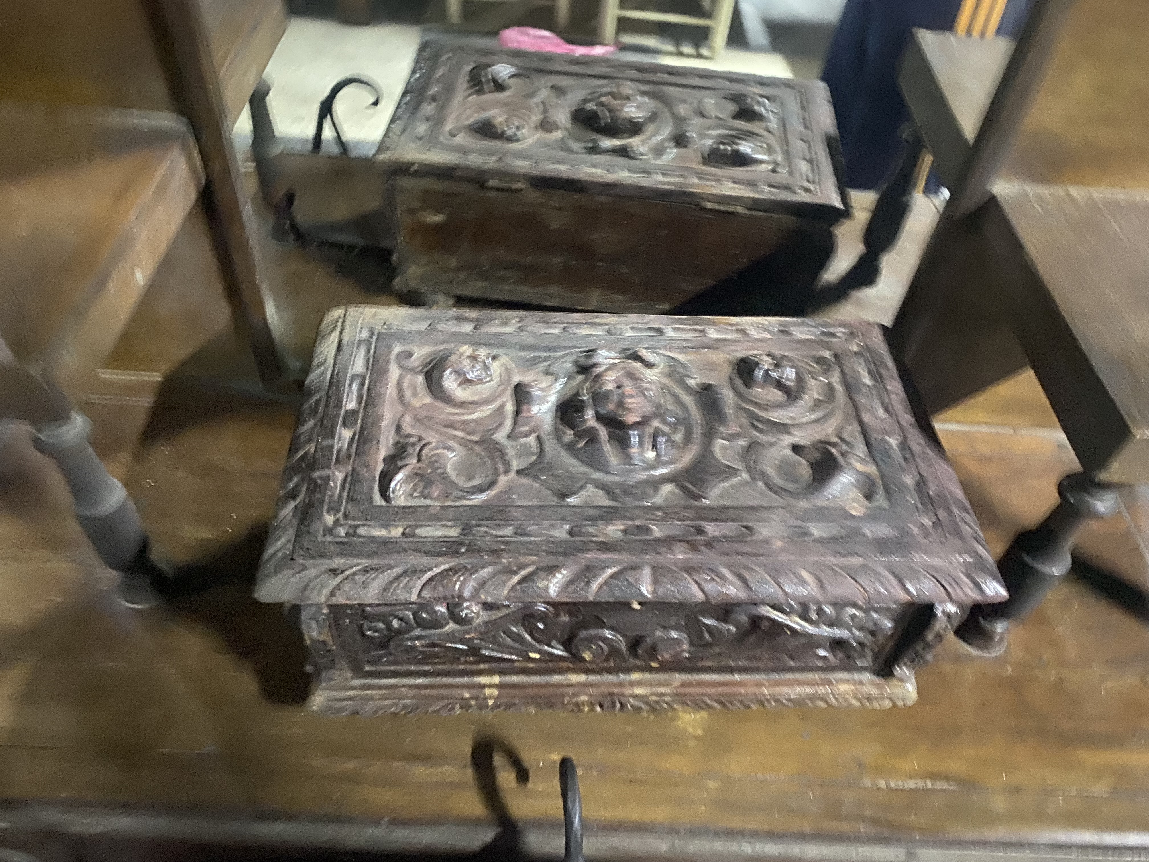 Antique Carved Wooden Jewelry Box