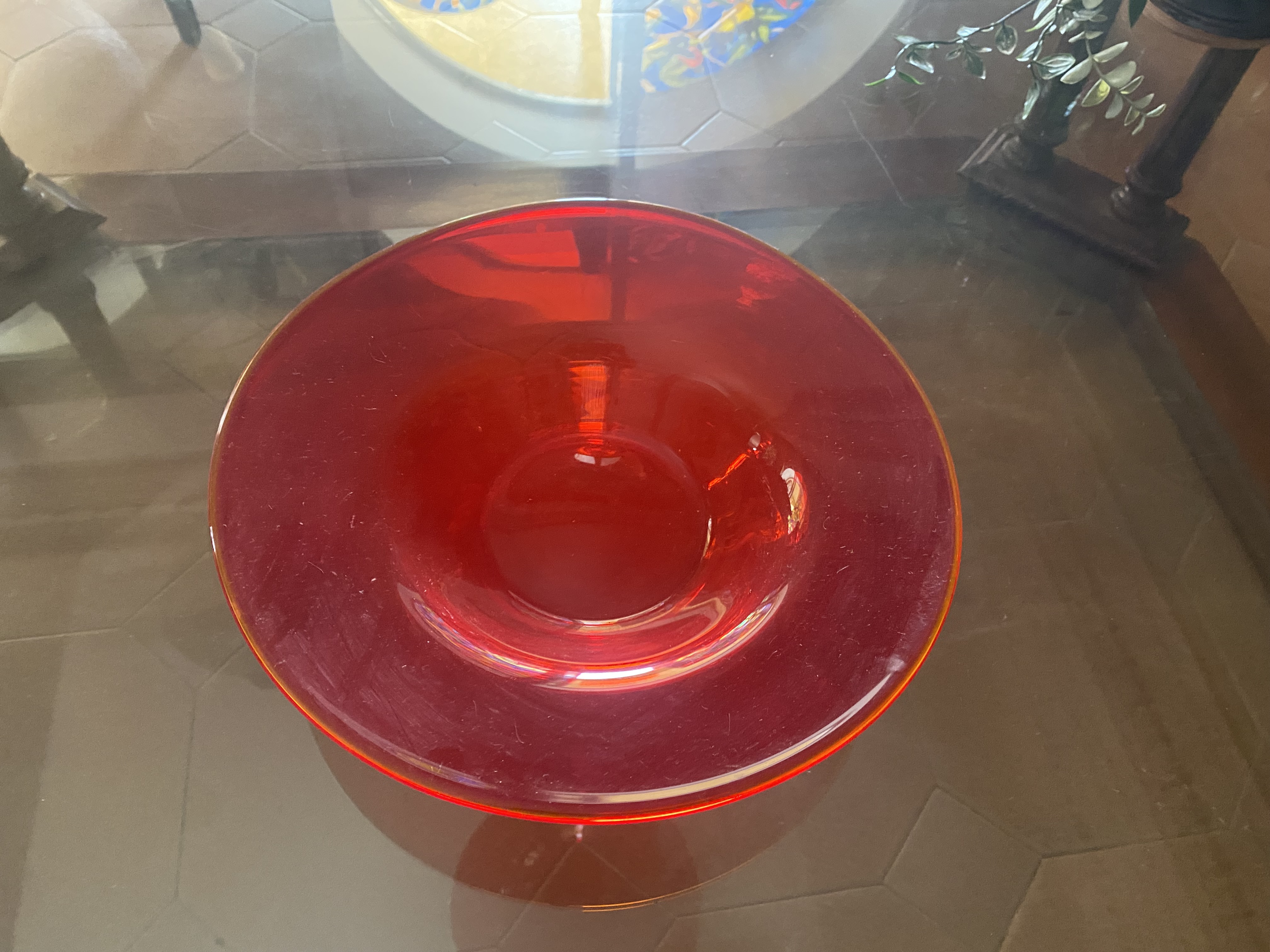 Red Glass Decorative Bowl