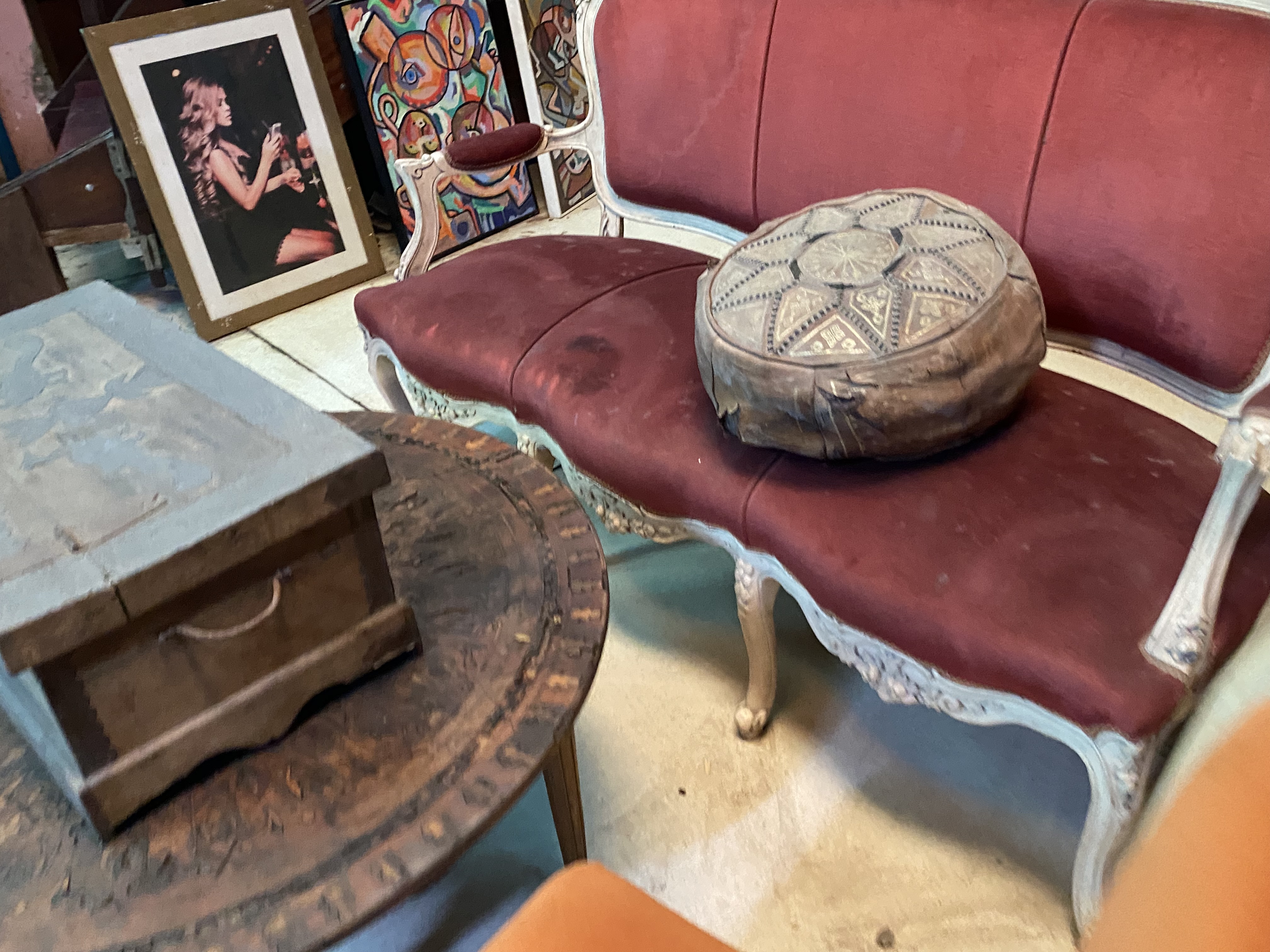 Vintage Red Velvet Sofa