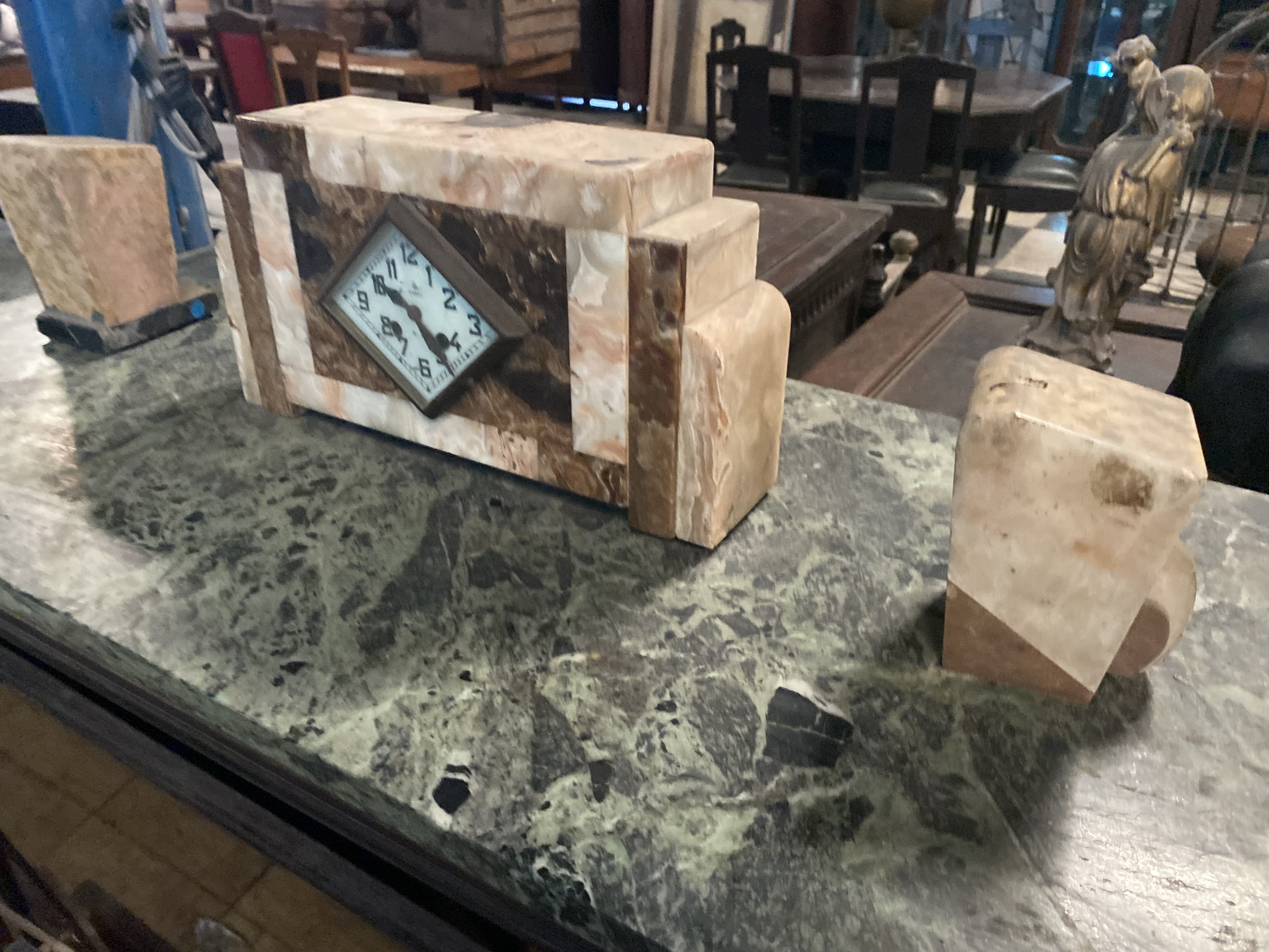 Art Deco Marble Mantel Clock Set