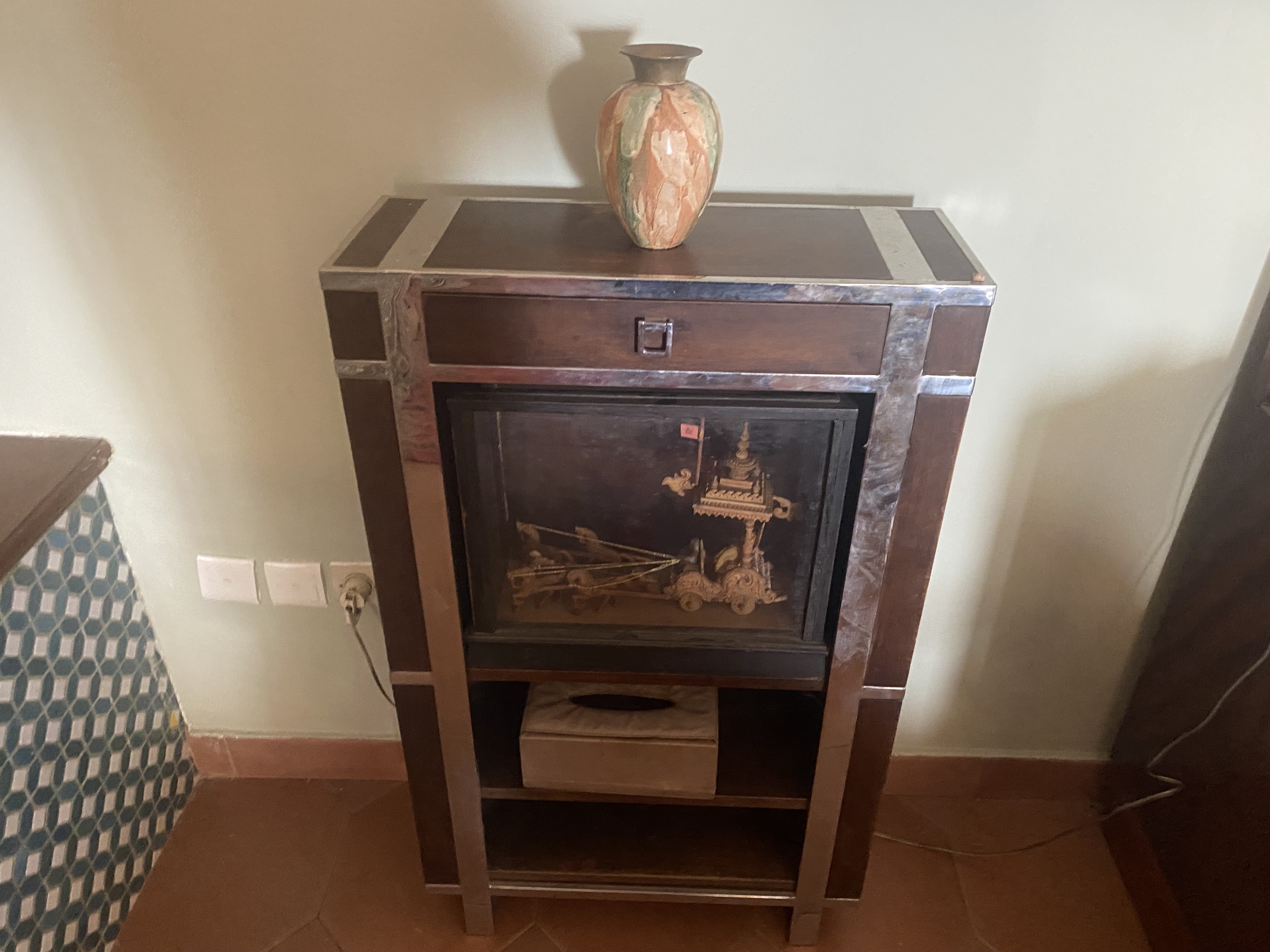 Wooden Cabinet with Decorative Panel