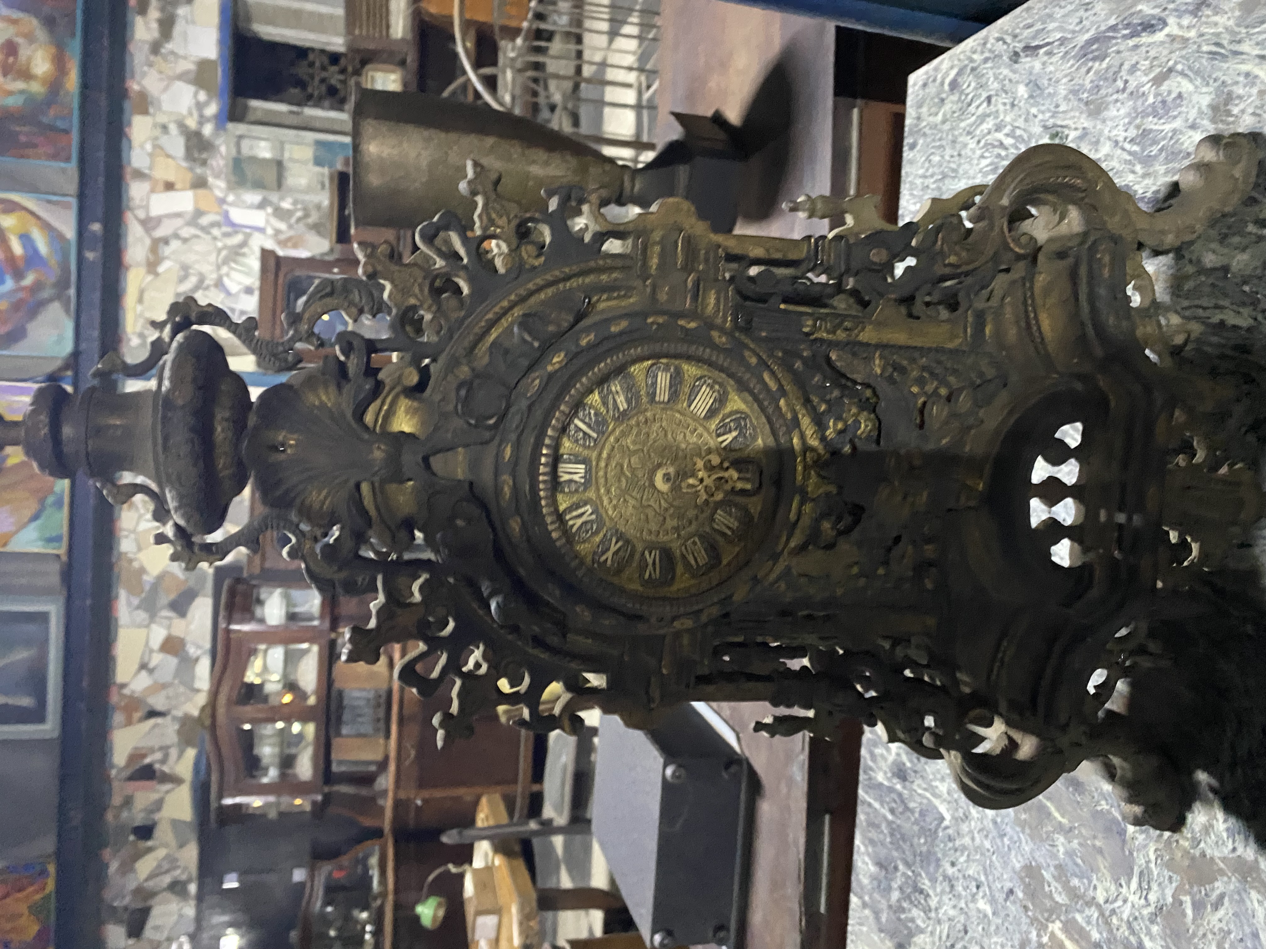 Antique Ornate Brass Mantel Clock