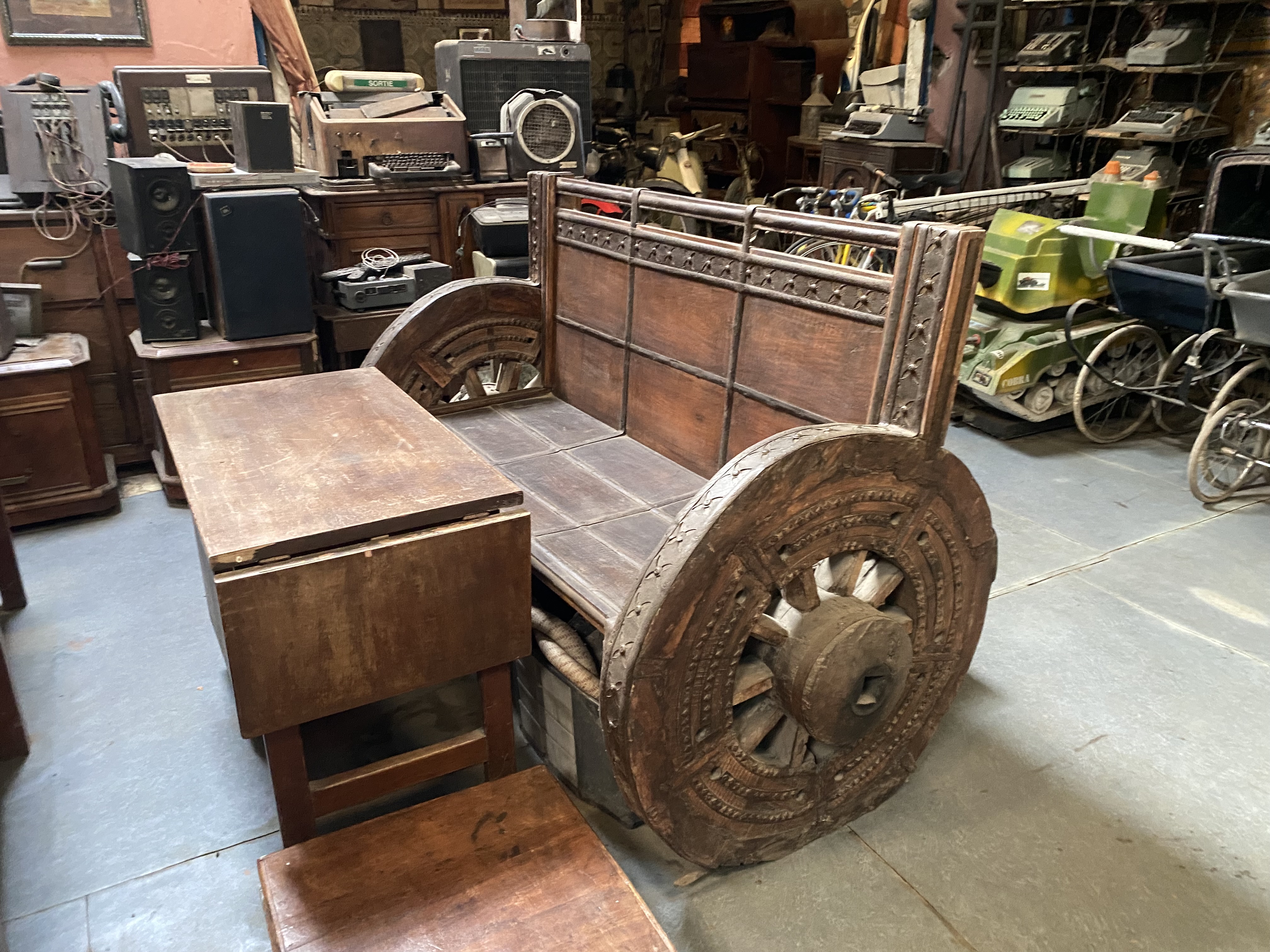 Vintage Wooden Cart Wheel Bench