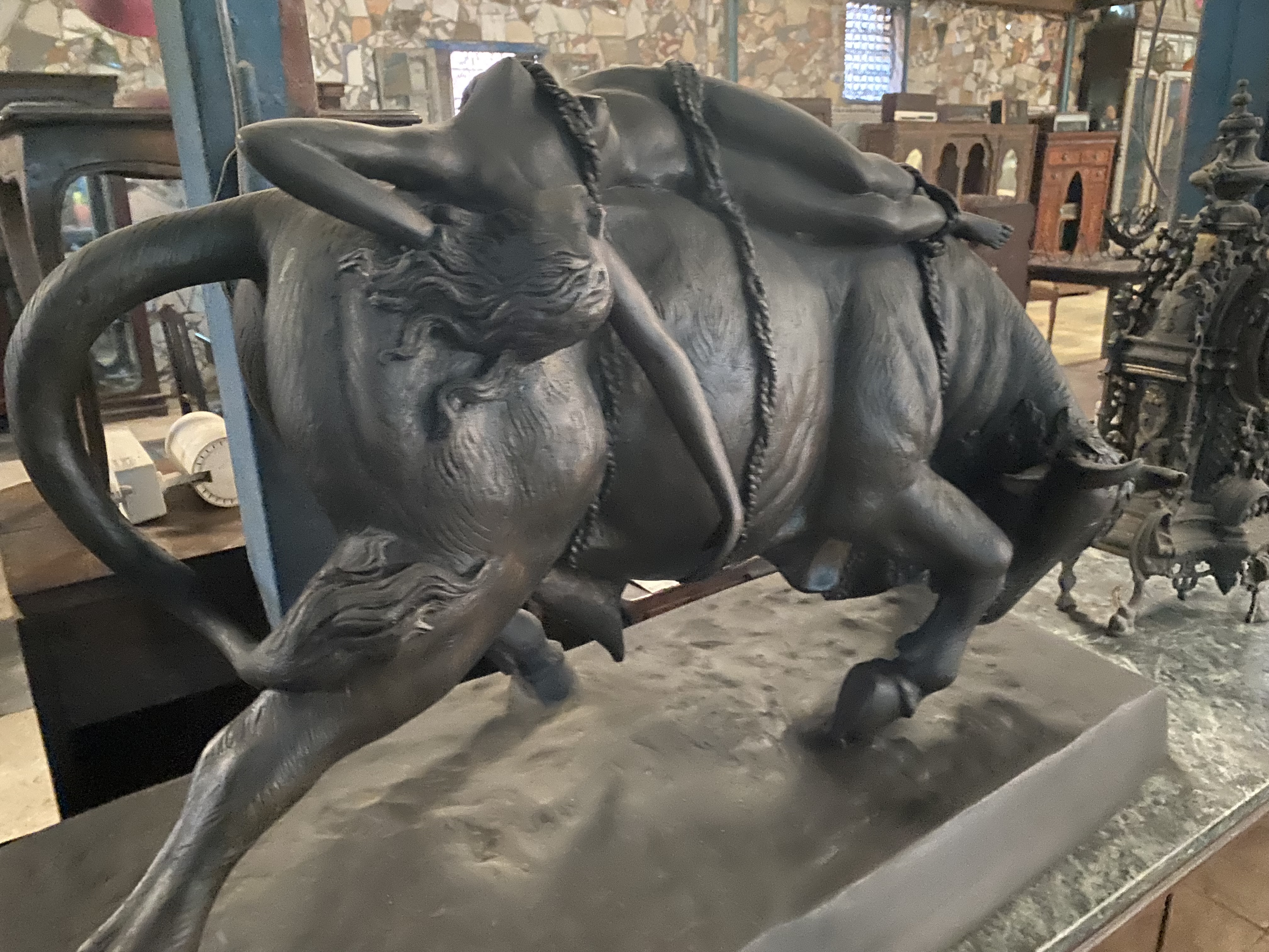 Bronze Bull and Rider Sculpture