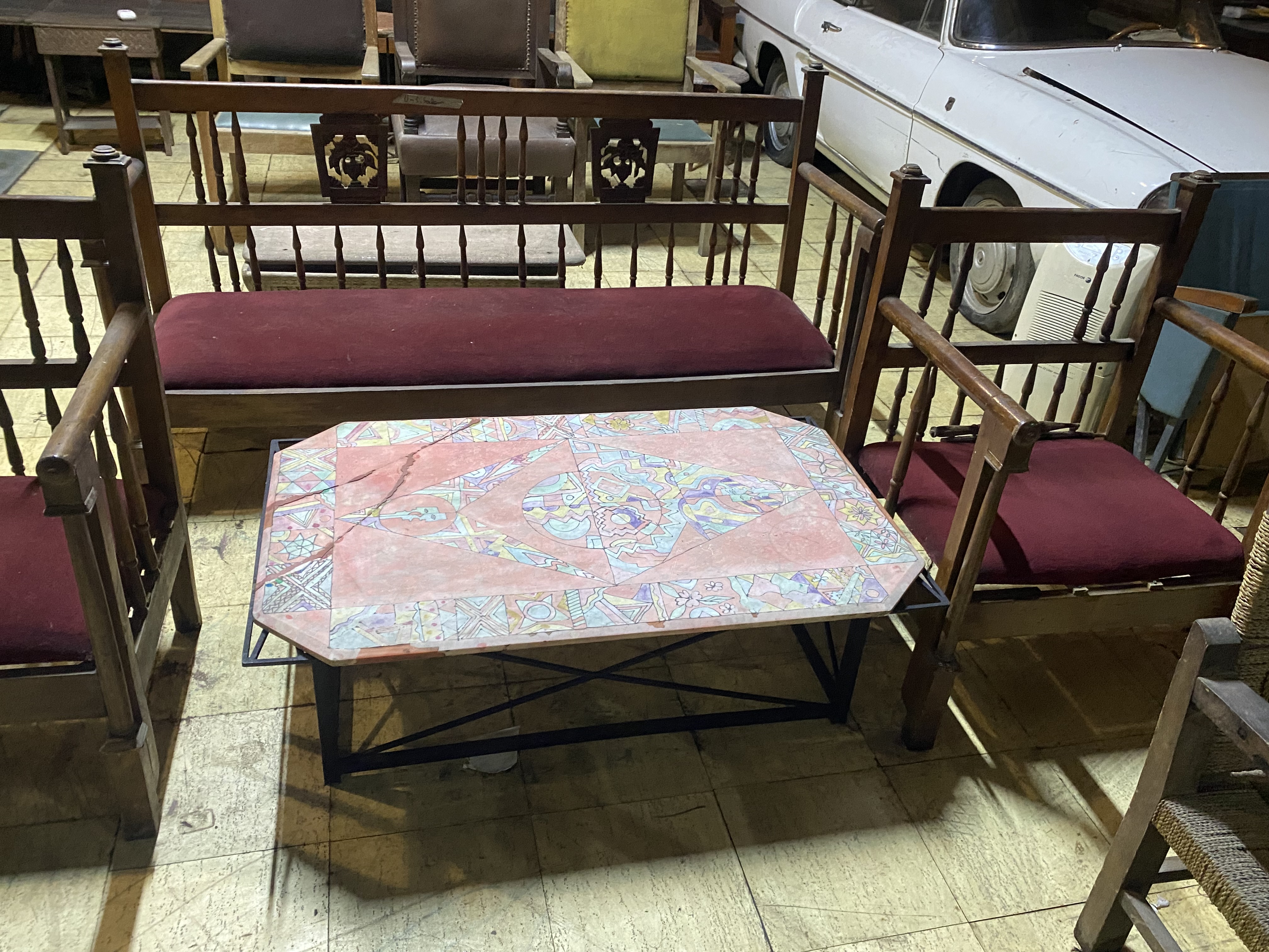Wooden Sofa Set with Artistic Coffee Table