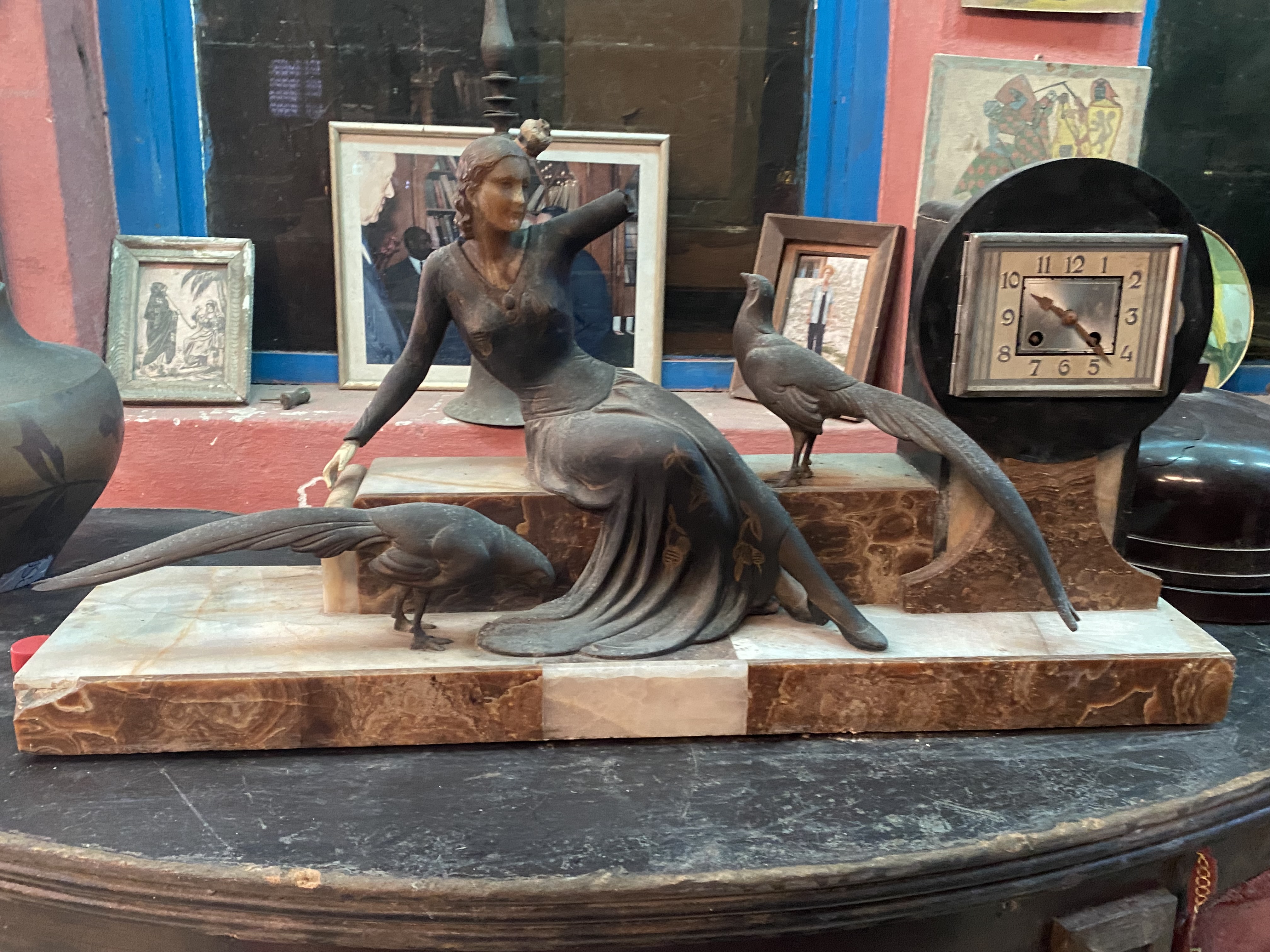 Elegant Lady with Peacocks Sculpture