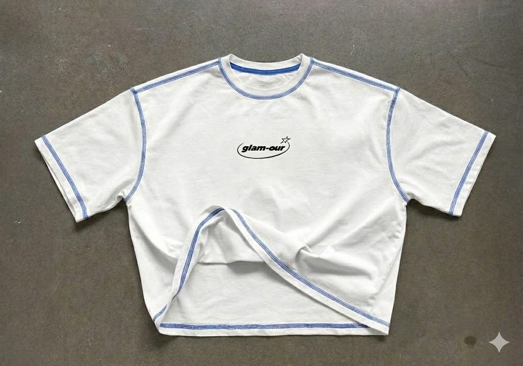 Camiseta blanca Boxy fit - costura azul