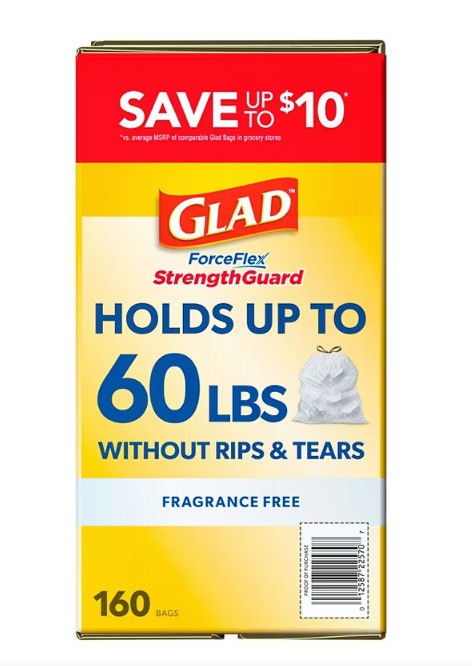 Glad ForceFlex StrengthGuard Trash Bags 13 Gallon, 160 Count, Fragrance Free
