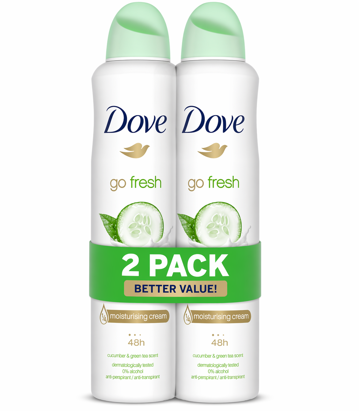 Dove Advanced Care Go Fresh Antiperspirant Spray 250 ml – Cucumber & Green Tea, 48h Protection, 2 Pack