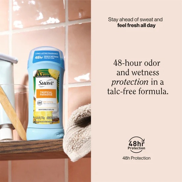 Suave Deodorant Tropical Paradise 2.6 oz – 2 Pack, 24 Hour Odor Protection, Fresh Scent