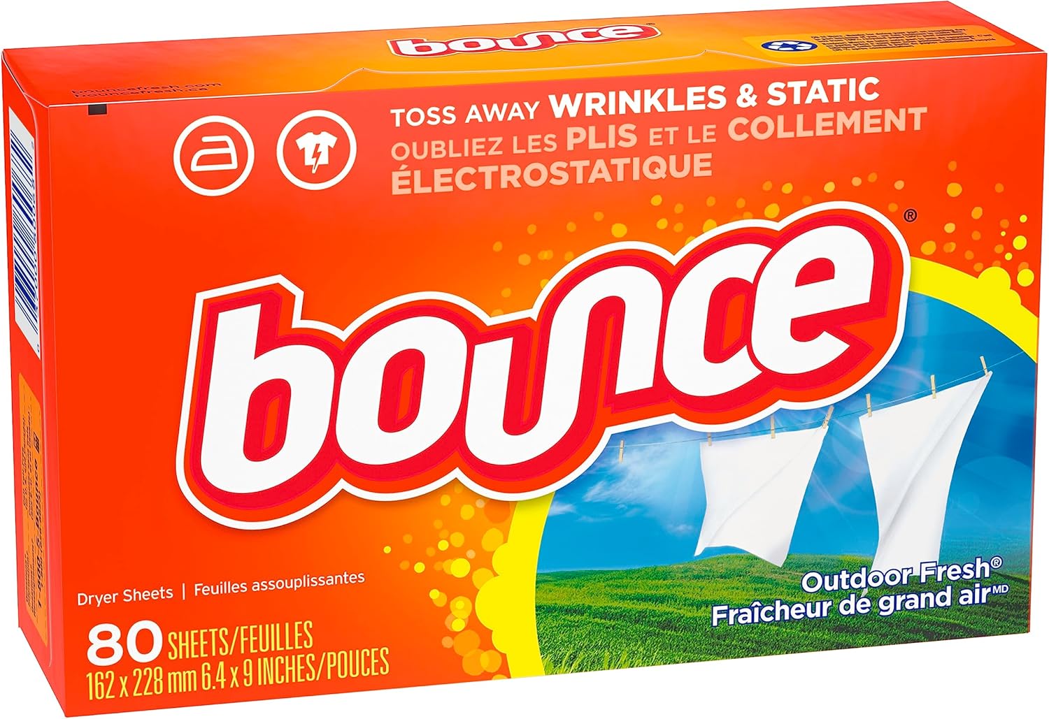 Bounce Dryer Sheets, Outdoor Fresh Scent, 80 Count Each (Pack of 2, Total 160 Sheets)