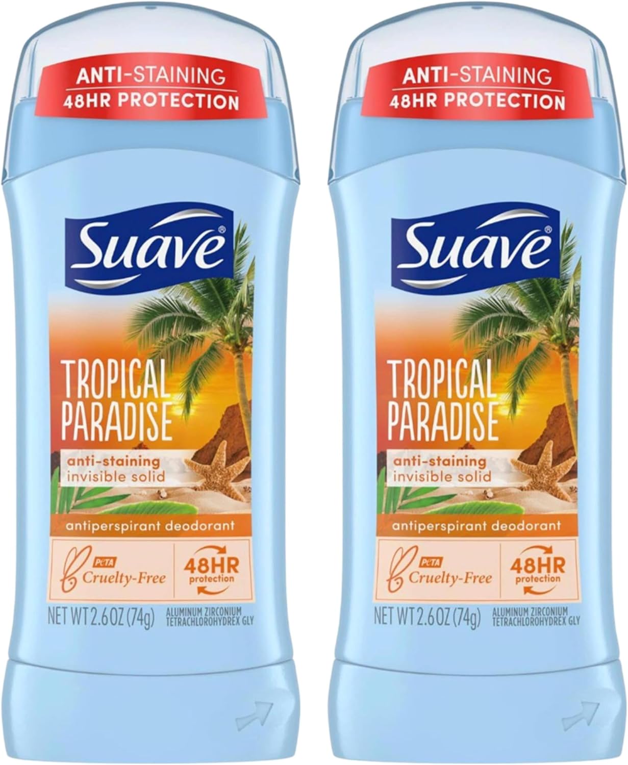 Suave Deodorant Tropical Paradise 2.6 oz – 2 Pack, 24 Hour Odor Protection, Fresh Scent