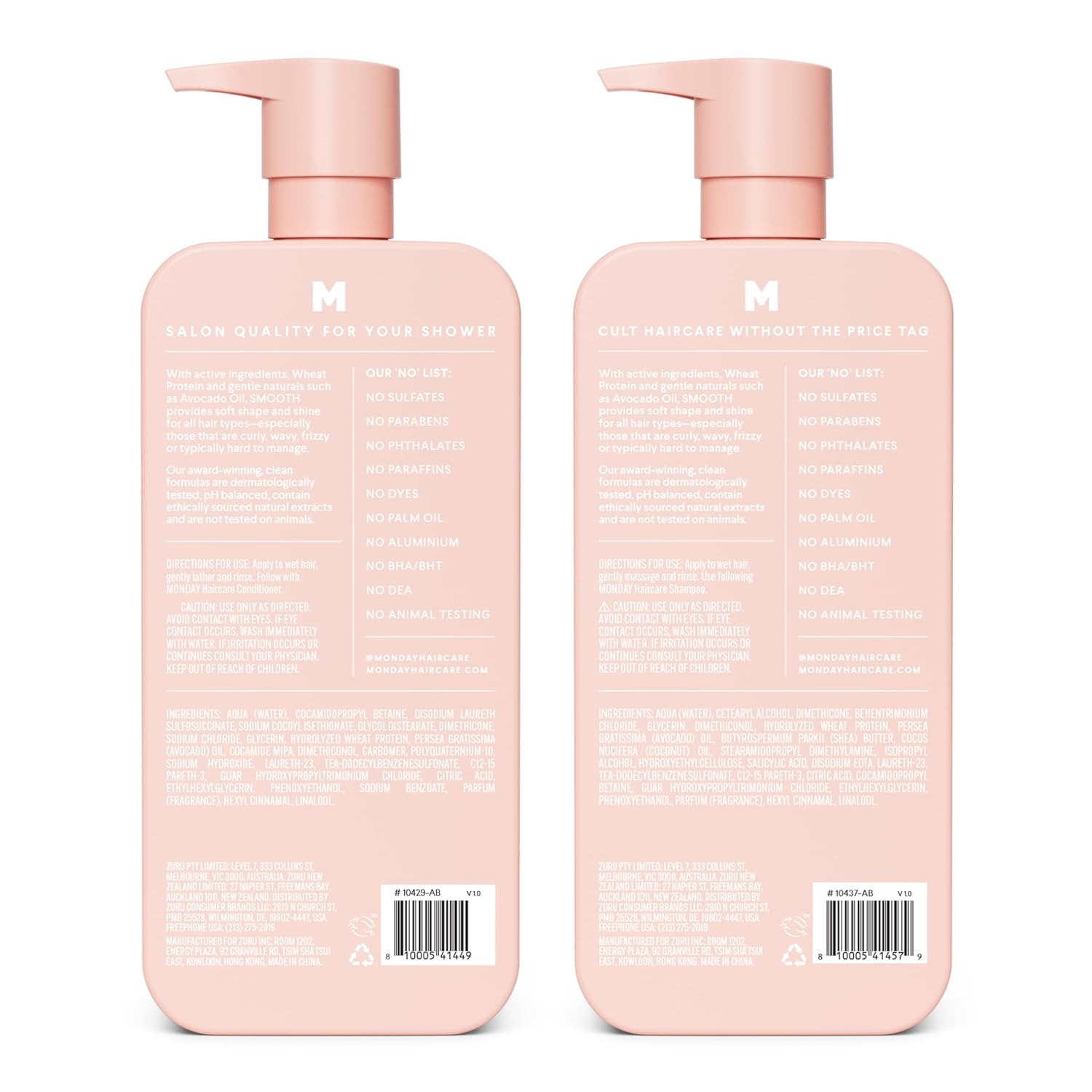 Monday Smooth Shampoo & Conditioner Set – Wheat Protein – For Curly & Frizzy Hair – 34 fl oz (2 Pack)