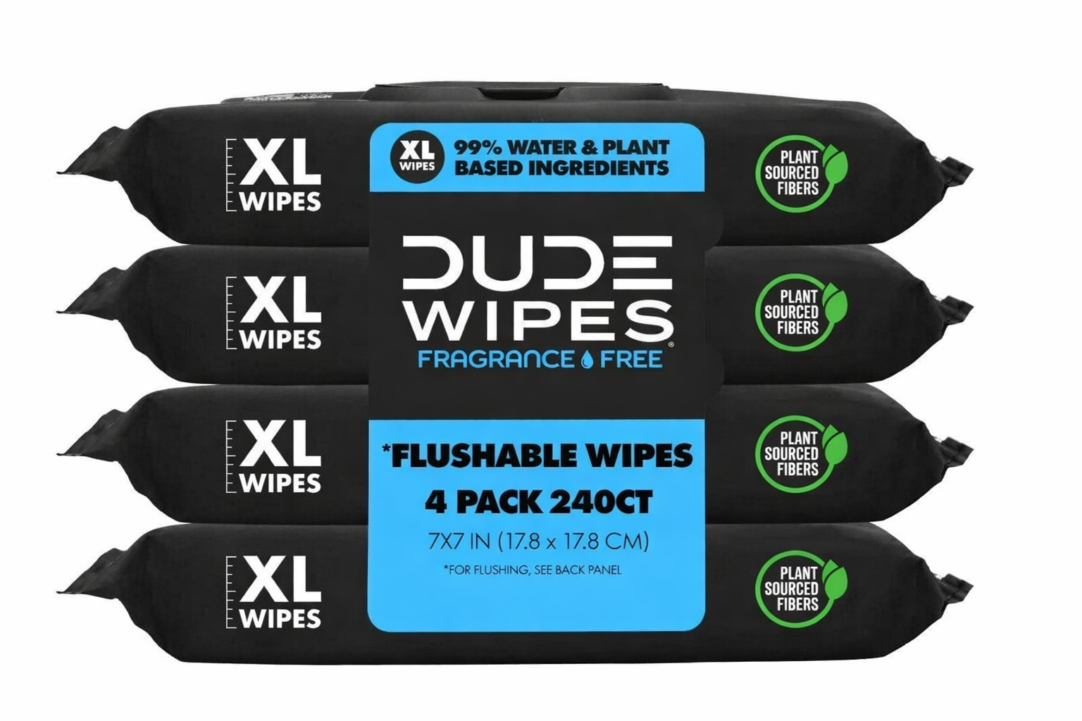 Dude Wipes Flushable Wipes Bundle – 4 Packs of 60 (240 Total), XL Size, Fragrance Free