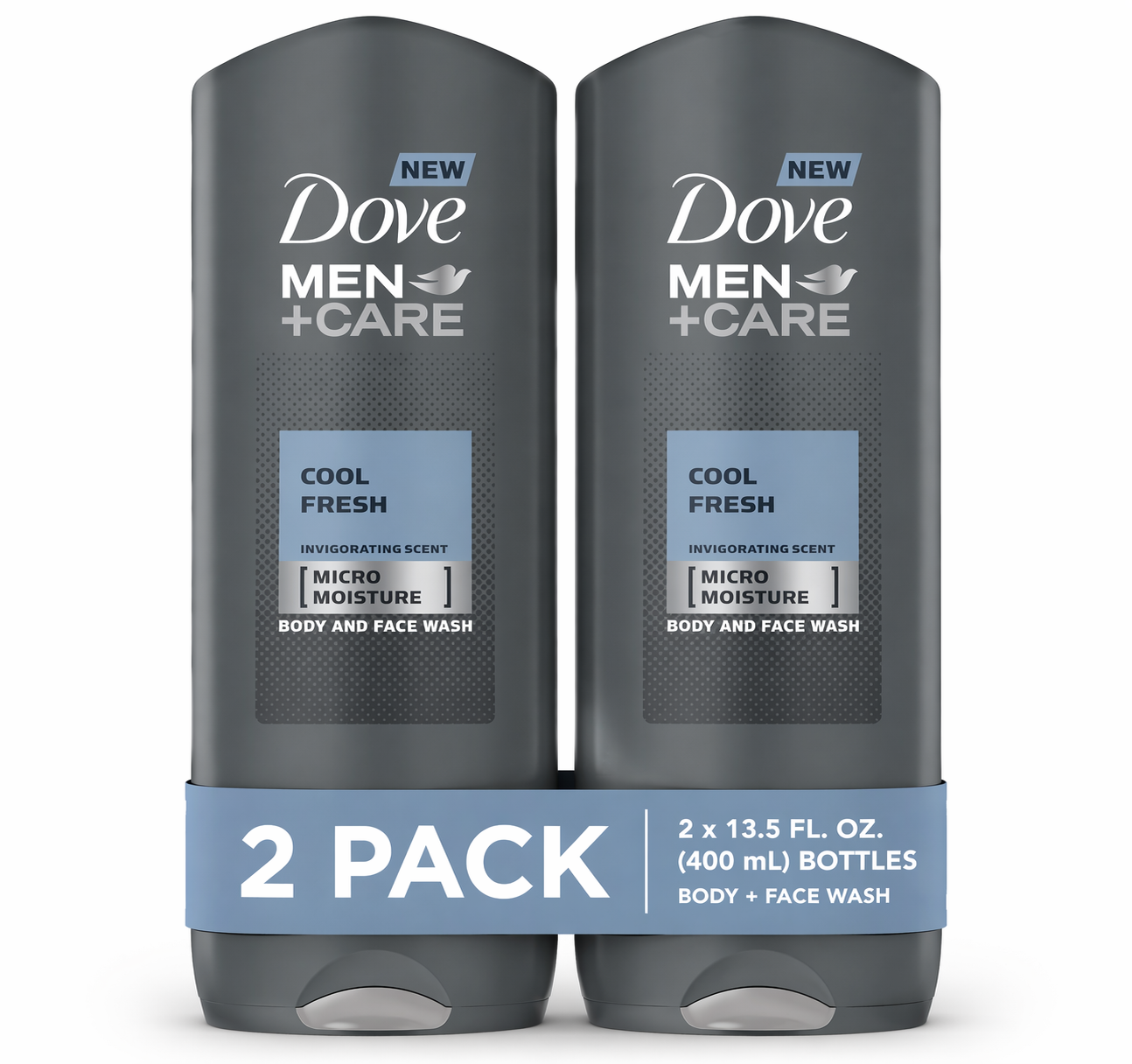 Dove Men+Care Cool Fresh Body & Face Wash 13.5 oz (400 ml) – 2 Pack, Hydrating Clean, Invigorating Scent