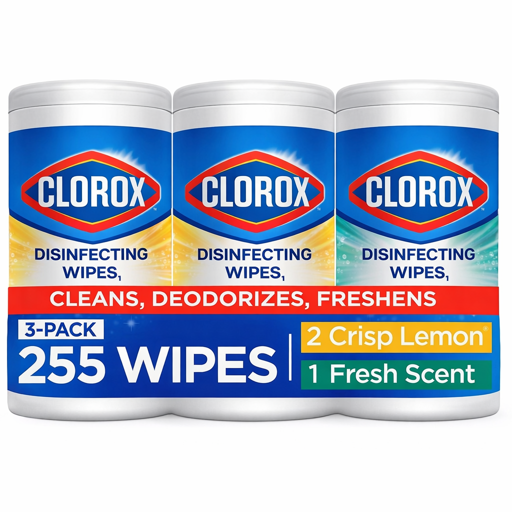 Clorox Disinfecting Wipes 85 Count – 3 Pack (2 Crisp Lemon + 1 Fresh Scent) – 255 Total Wipes