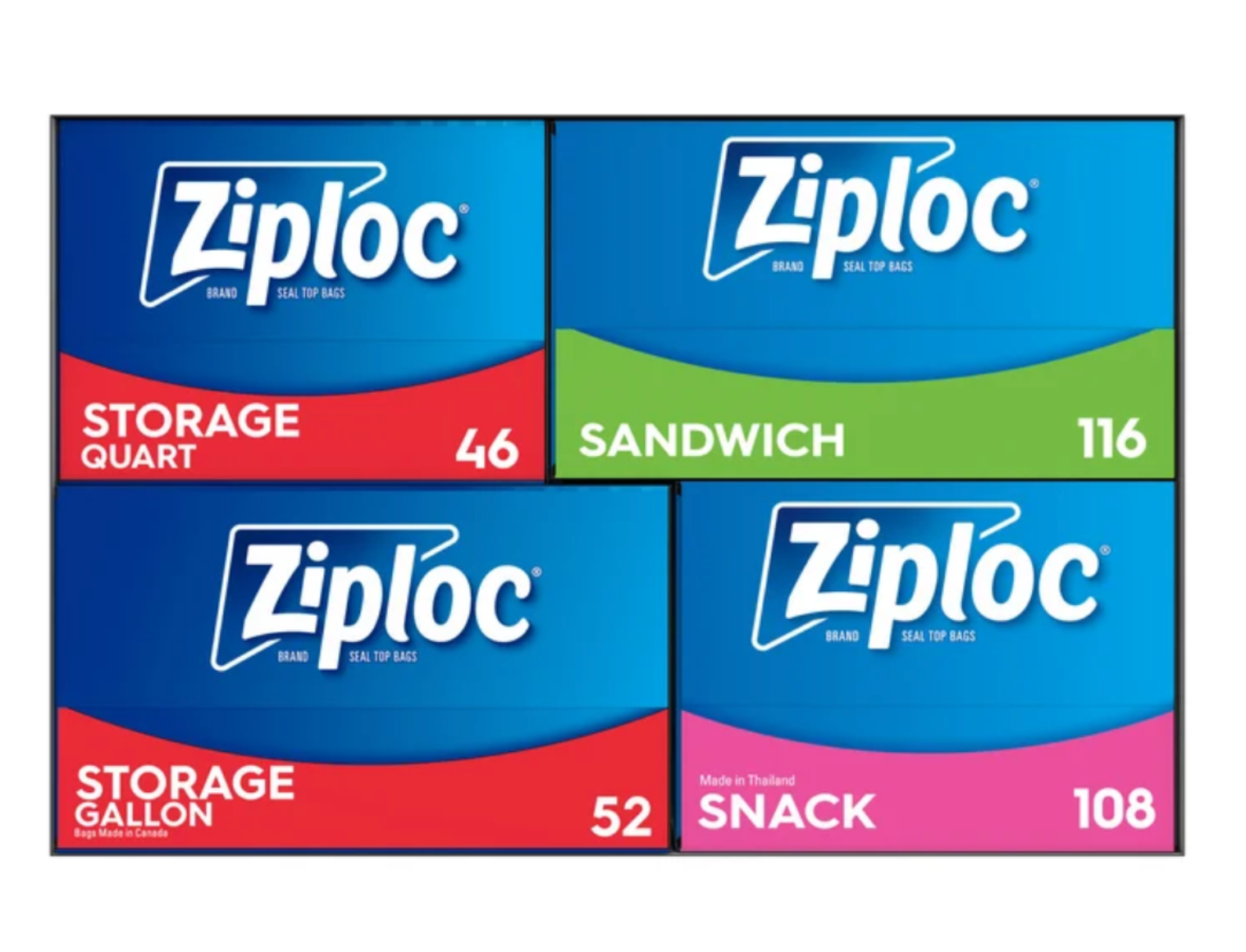 Ziploc Variety Pack (322-Count) – Gallon, Quart, Sandwich & Snack | BPA-Free Food Storage Bags | Bulk Value Pack