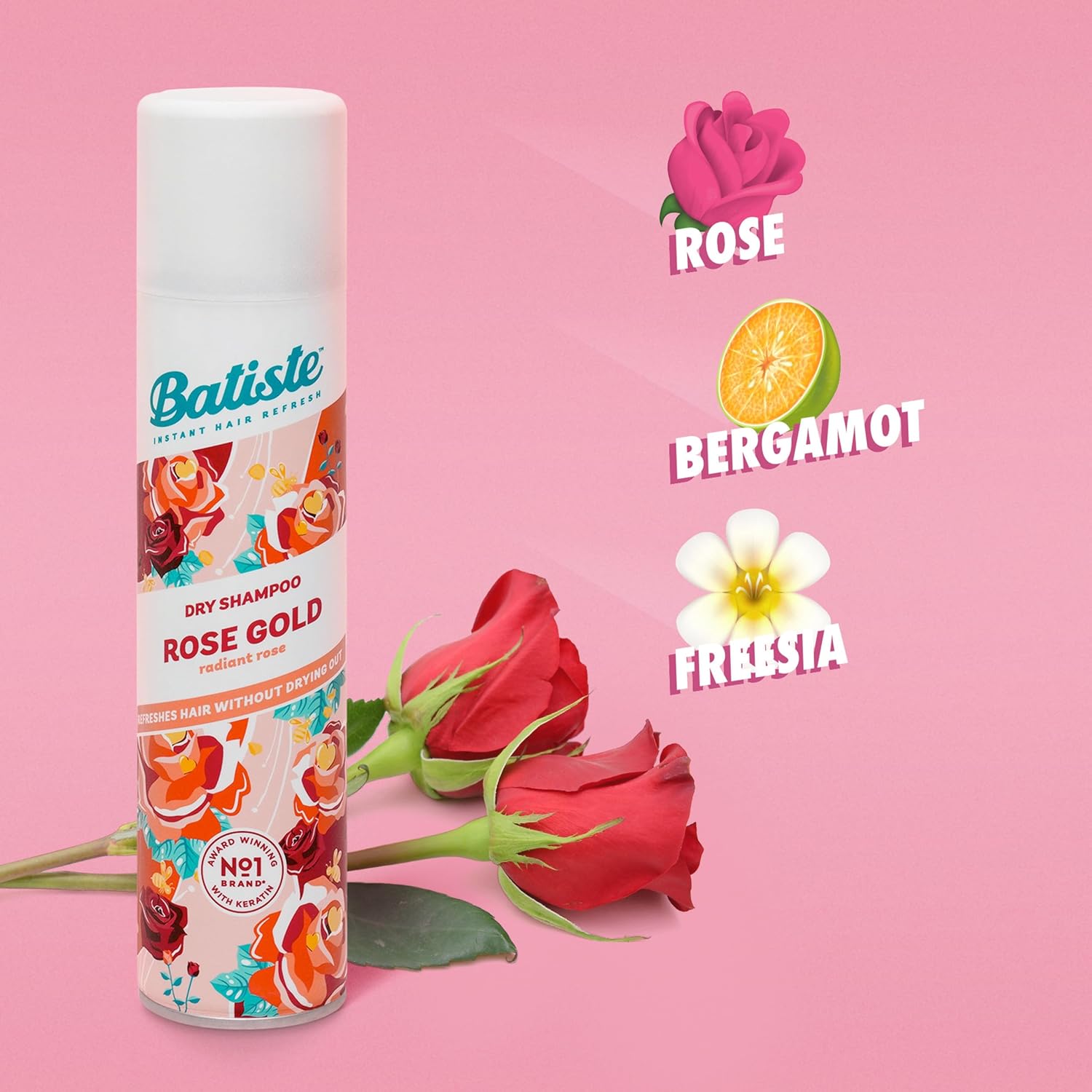 Batiste Dry Shampoo Rose Gold 3.81 oz – Instant Waterless Hair Refresh | Adds Volume & Absorbs Oil