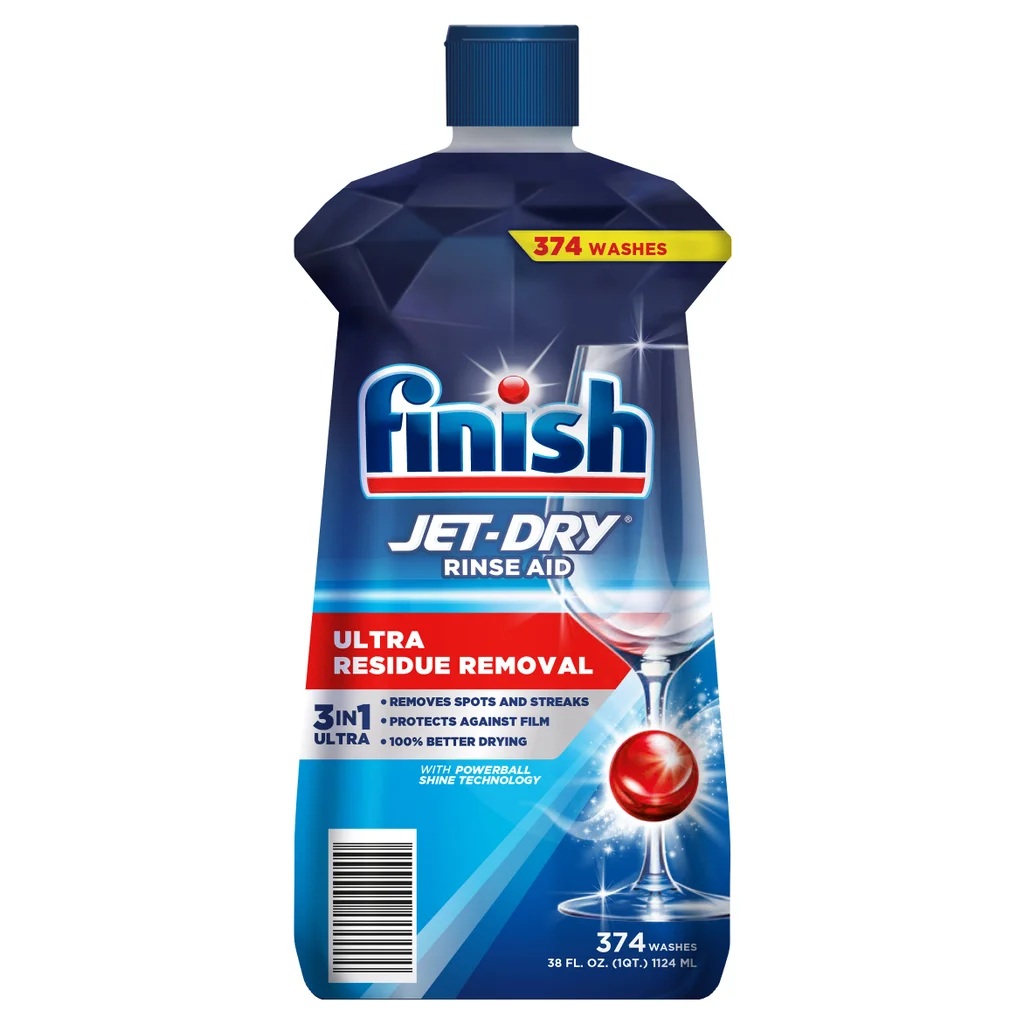Finish Jet-Dry Rinse Aid Dishwasher Liquid – Ultra Residue Removal, 38 oz (374 Washes)