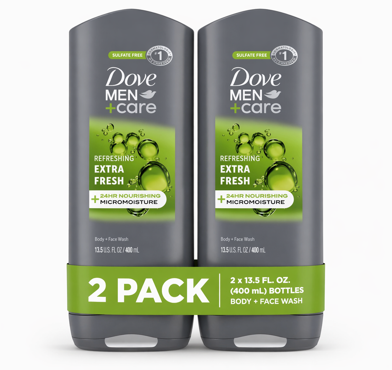 Dove Men+Care Extra Fresh Body & Face Wash 13.5 oz (400 ml) – 2 Pack, Hydrating Clean, Energizing Fresh Scent