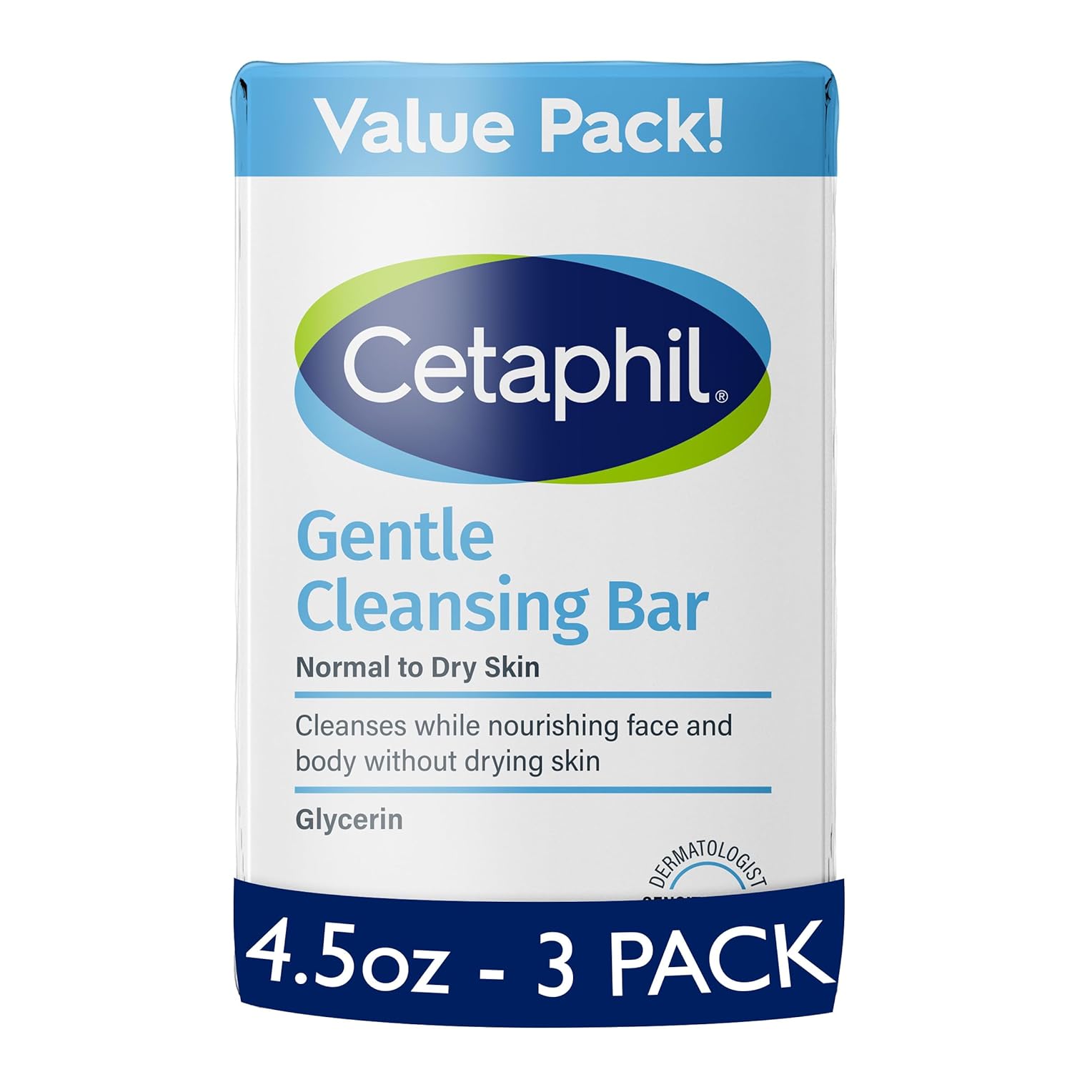 Cetaphil Gentle Cleansing Bar, 4.5 oz Each, for Dry & Sensitive Skin (Pack of 3)