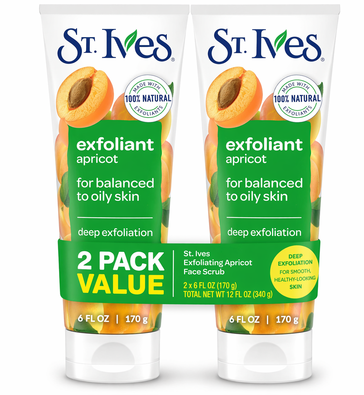 St. Ives Apricot Face Scrub 6 oz – 2 Pack, Deep Exfoliation for Balanced to Oily Skin