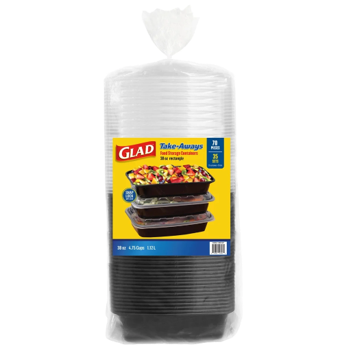 Glad Take-Aways Food Storage Containers 38 oz – 35 Count Meal Prep Set with Snap-Lock Lids